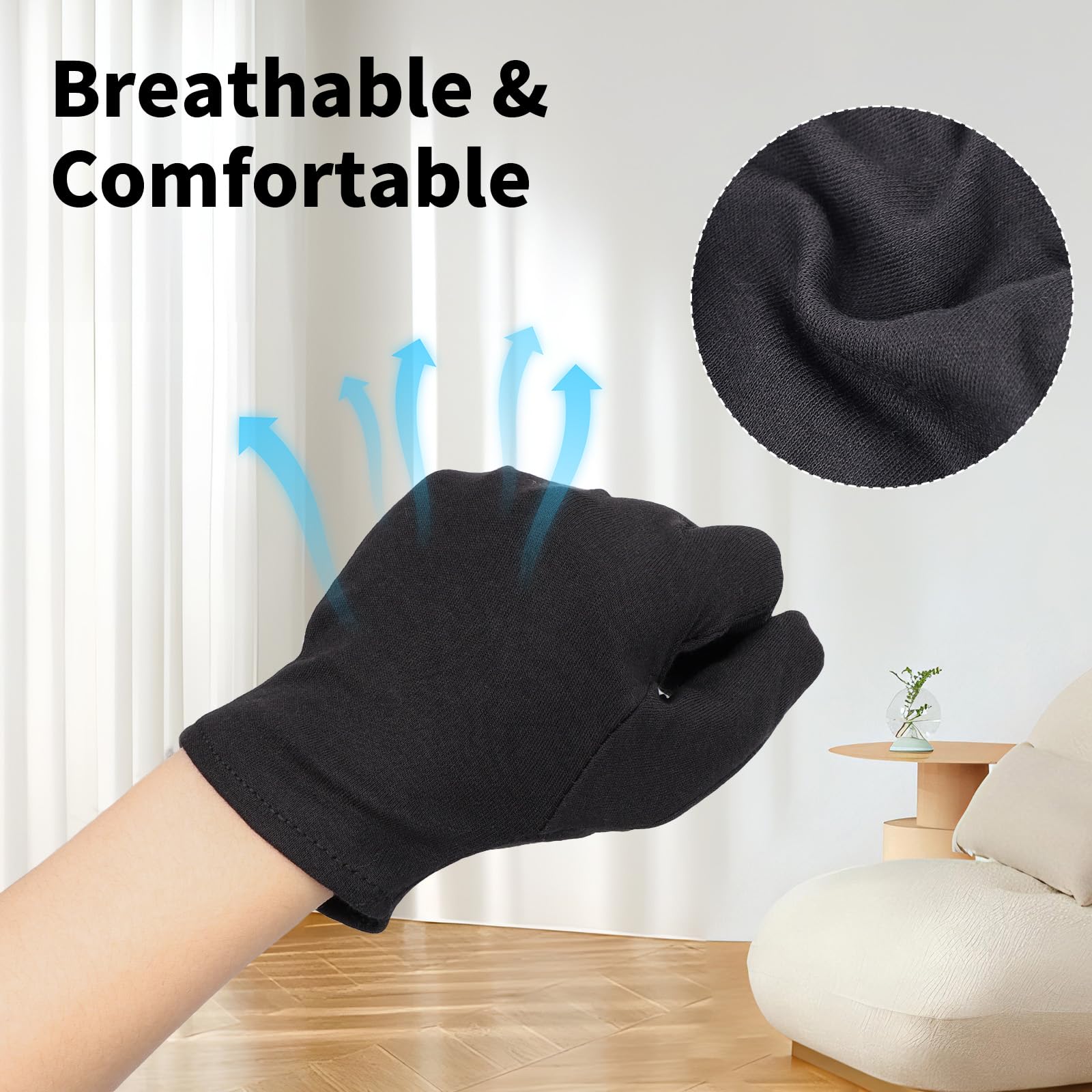 5 pares de guantes pequeños de algodón negro para dormir las manos secas, guantes de trabajo negros para manejo de monedas, joyas, fotografía, para hombres y mujeres, con 20 calcomanías para