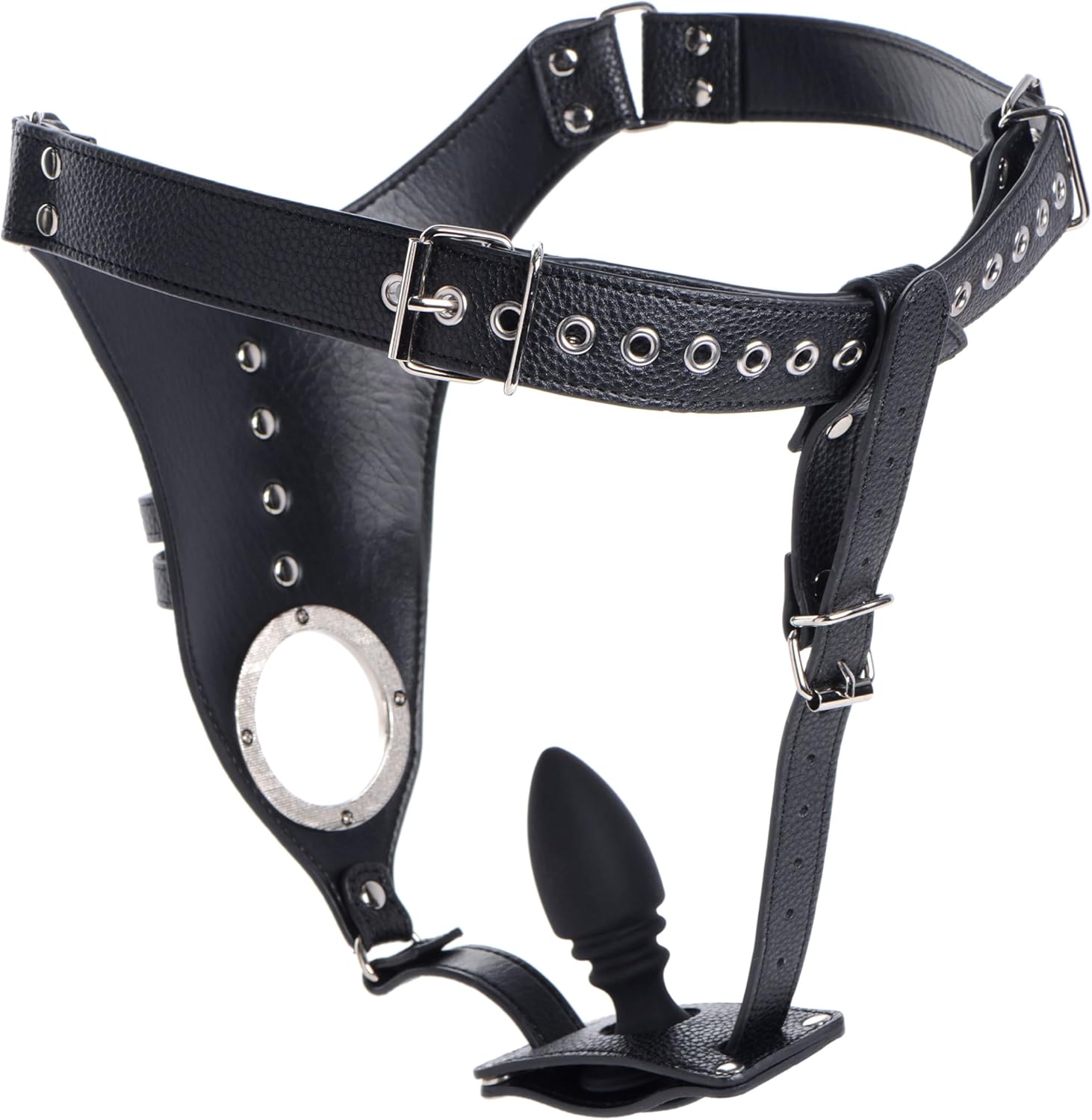 Male Chastity Harness with Silicone Anal Plug Black
