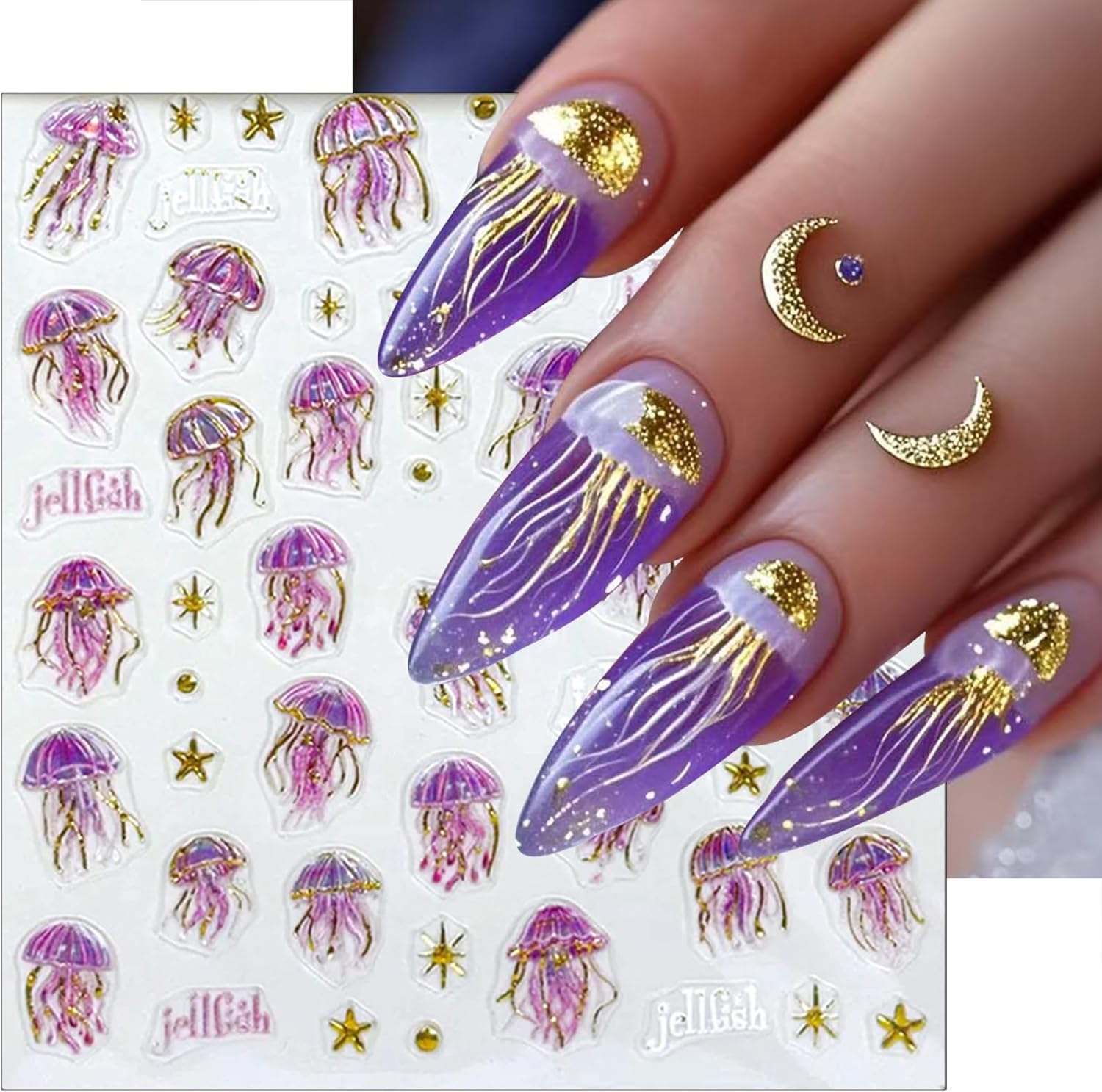 2 Sheets Summer Nail Art Stickers 5D Embossed Beach Shell Starfish Cute Dolphin Mermaid Pearl Jellyfish Designs Self Adhesive Nails Supplies Blue Summer Sea Theme Manicure Decorations for Women - Image 2