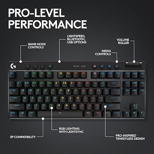 Miniatura 5 de Logitech G PRO X TKL LIGHTSPEED - Teclado inalámbrico para juegos, diseño ultraportátil sin teclas, LIGHTSYNC RGB, teclas PBT, interruptores Clicky