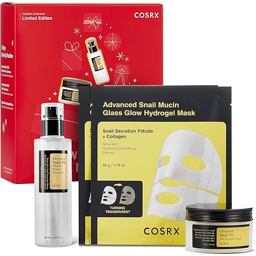 COSRX Snail Mucin Limited Holiday Gift Set with Snail Mucin Repairing Serum, Moisturizer & Collagen Face Mask, Korean Skin Care Set, Stocking stuffers, Gifts for Women, Amazon Exclusive
