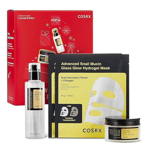 COSRX Snail Mucin Limited - Juego de regalo navideño con suero reparador de mucina de caracol, crema hidratante y máscara facial de colágeno, juego
