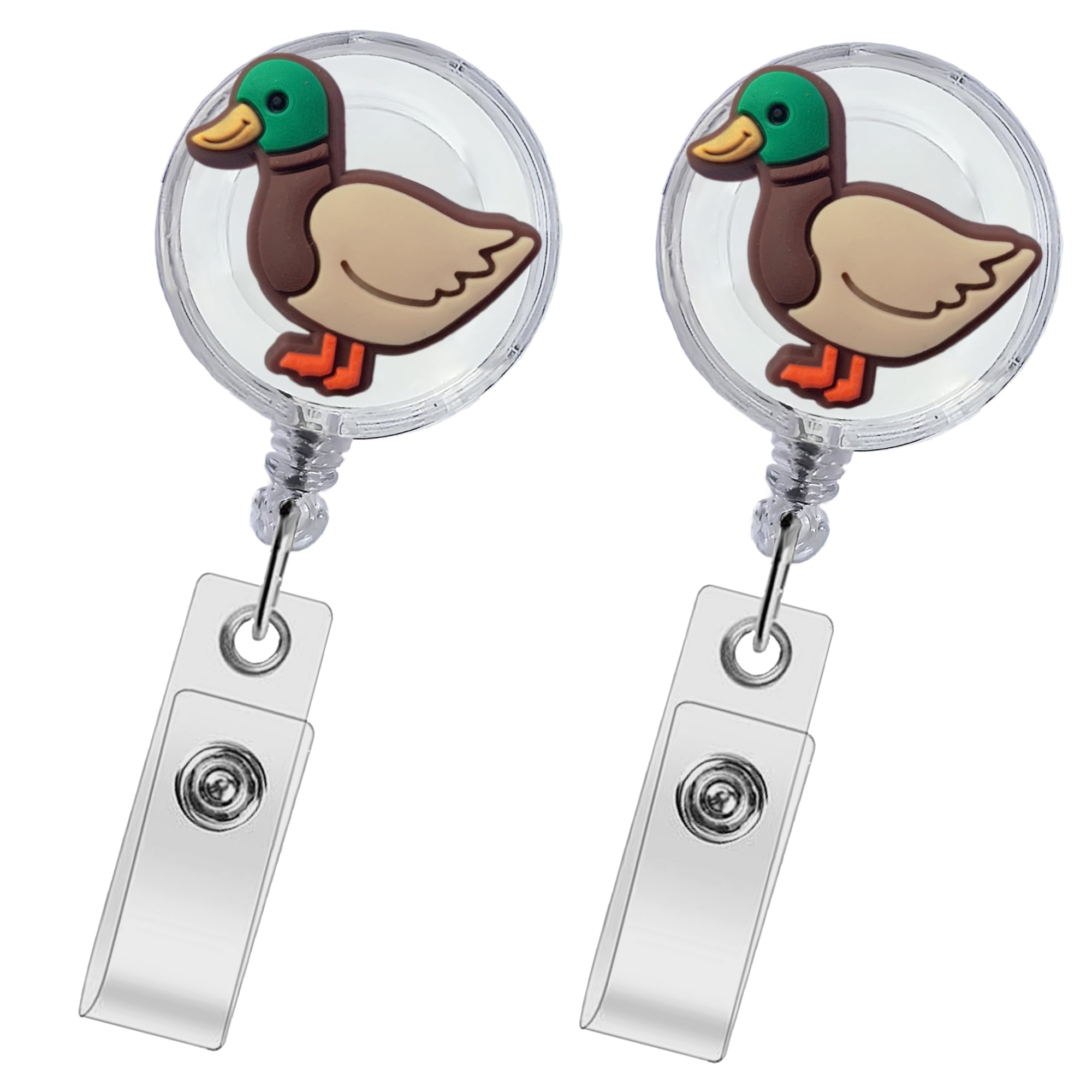 Mallard Duck Badge Reel - Cute Retractable ID Holder for Nurses, Medical Staff, Teachers & Students - 2 Pcs