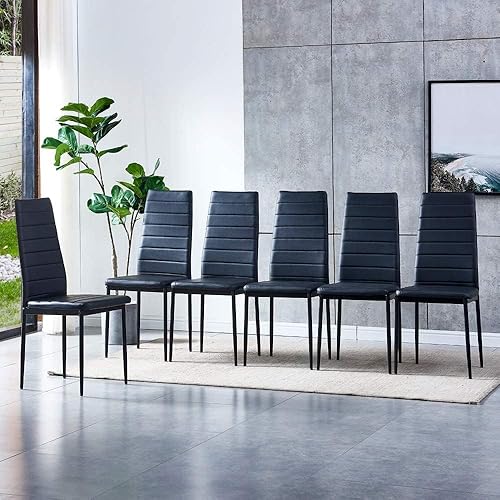 Miniatura 2 de Juego de 6 sillas auxiliares modernas para cocina, tapizadas de piel sintética con respaldo alto y patas de metal, asiento acolchado para