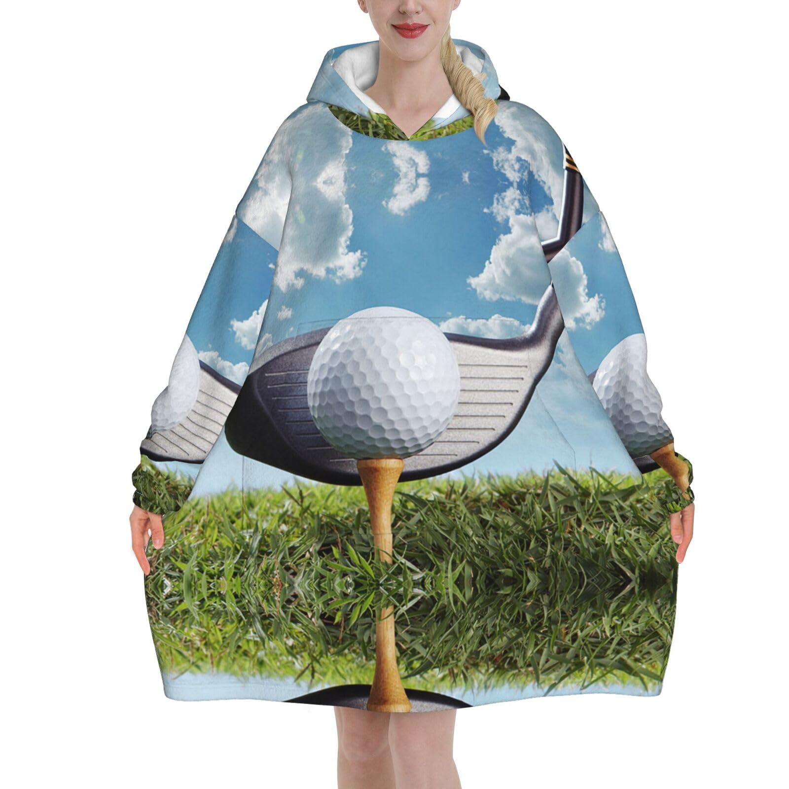 Jmorco Unisex Golf Club Blanket Hoodie Oversized Wearable Hooded Blanket Warm Throw Blanket Sweatshirt For Women Men Teens 280G Flannel