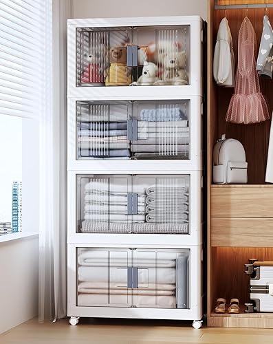 OlarHike Contenedores de almacenamiento de 76 cuartos de galón con tapas, caja de almacenamiento plegable con puertas y ruedas, contenedores de