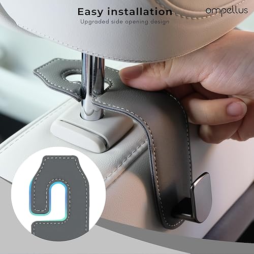 Miniatura 3 de Ompellus Gancho para reposacabezas de automóvil, paquete de 2 ganchos de cuero para asientos de automóvil para bolsos y bolsas, accesorios de
