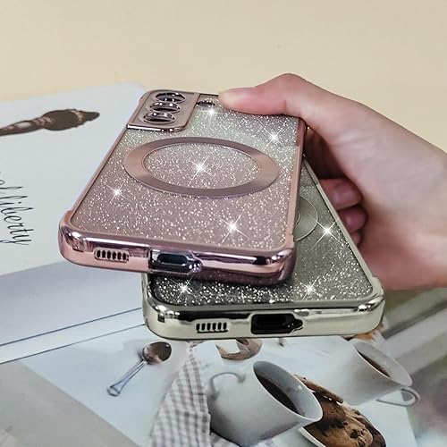 Miniatura 5 de Eiyikof Funda ultra magnética con purpurina para Samsung Galaxy S21, funda de lujo de protección completa con protector de lente de cámara,