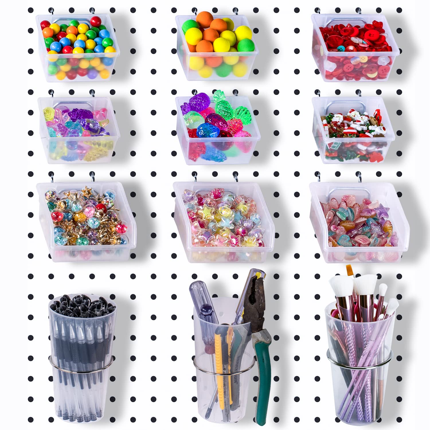 Buy 12Pcs Pegboard Bins Kits Pegboard Cups with Hooks Plastic Peg