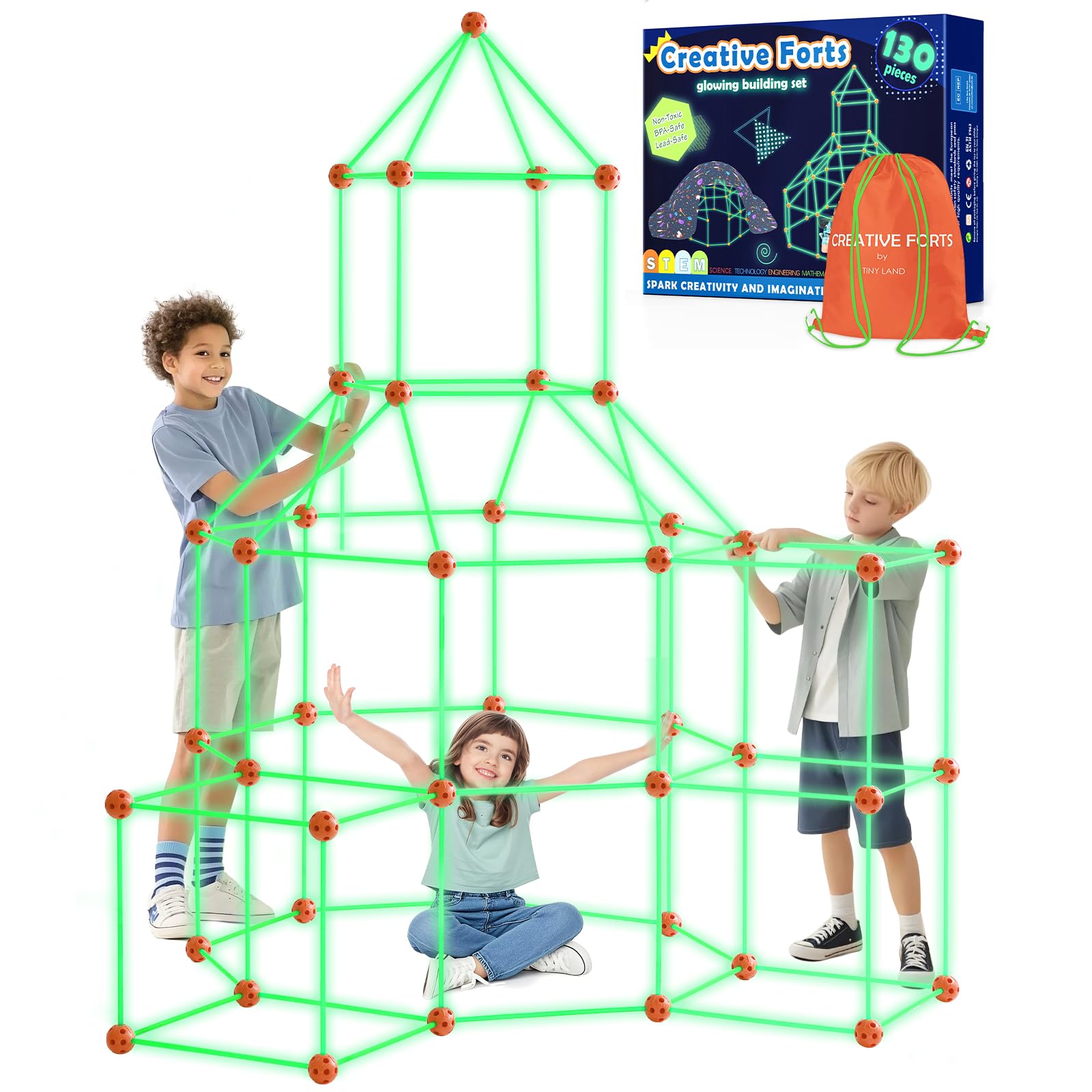 Tiny Land Kit di costruzione del forte per bambini - 130 pezzi Giocattolo creativo per ragazzi di 5+ anni - STEM DIY Castelli Tunnel Tenda