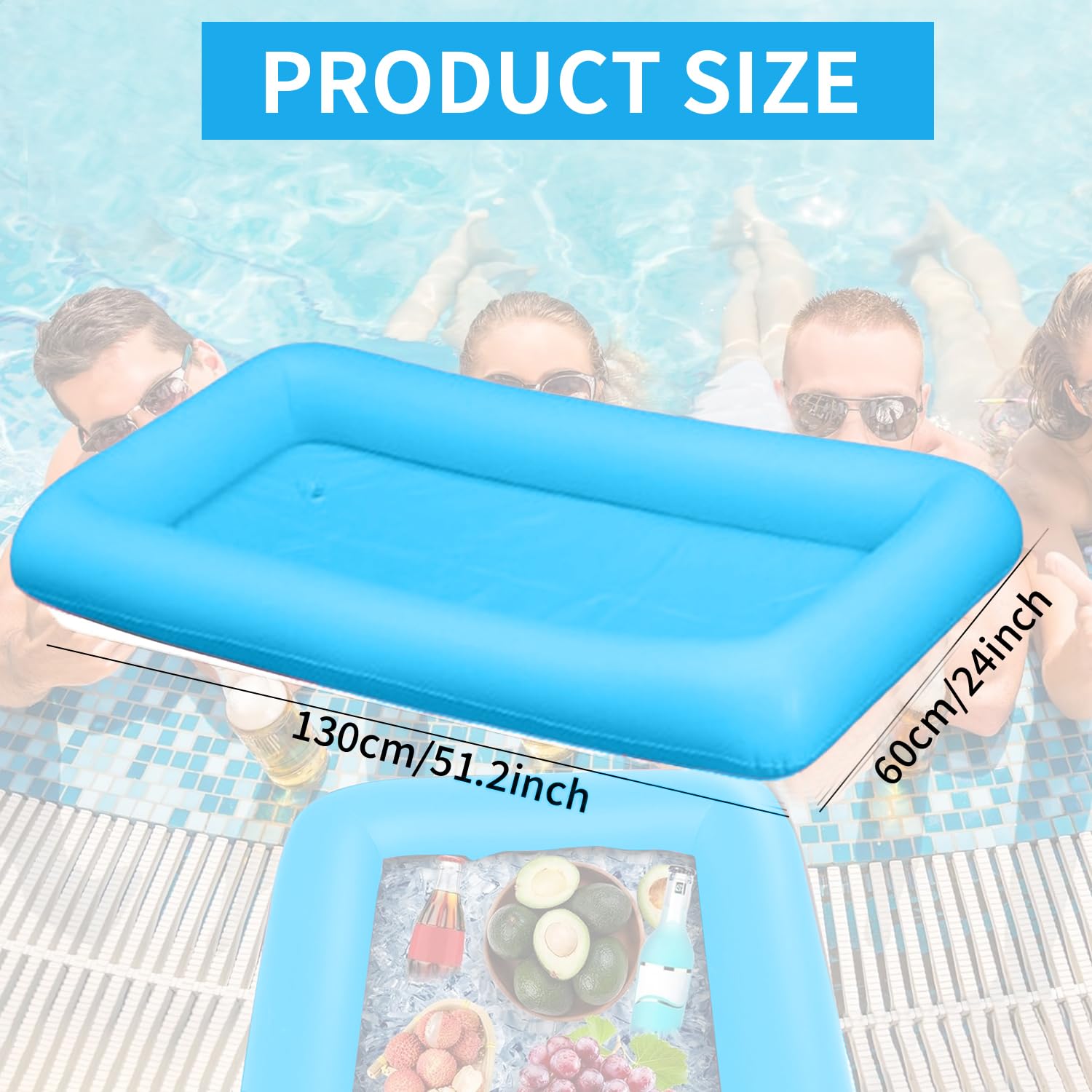 Grand Bac à Glaçons Gonflable Flottant 130x65x20cm - Buffet Service Glacé Avec Bouchon Vidange - Parfait Fêtes Et Piscine (Vert