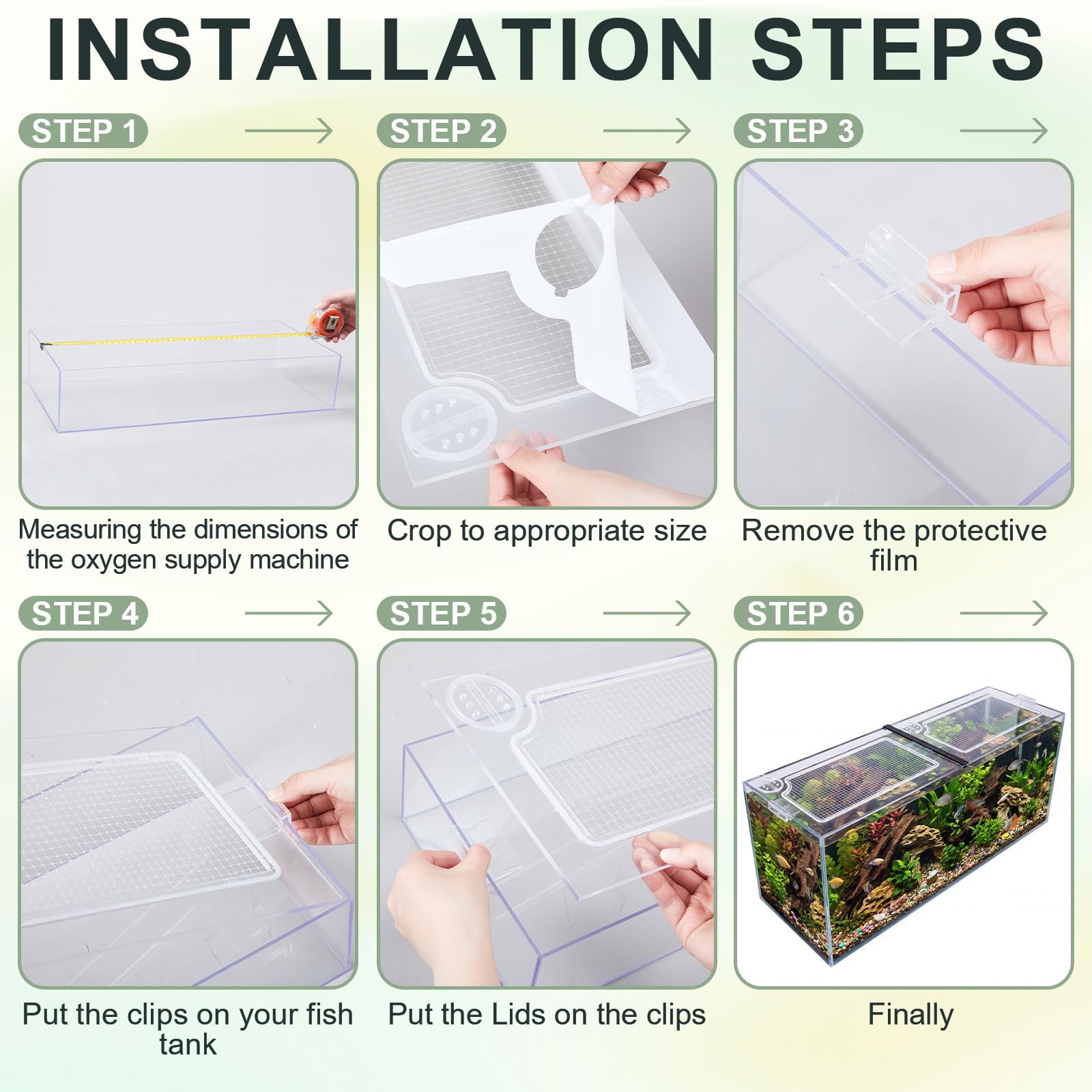 Sieral Lot de 2 auvents transparents pour aquarium et réseau intégré avec 30 clips supérieurs en polycarbonate 57 x 28 x 0,5 cm pour couvercles d'aquarium de 200/290/380 gallons avec support central