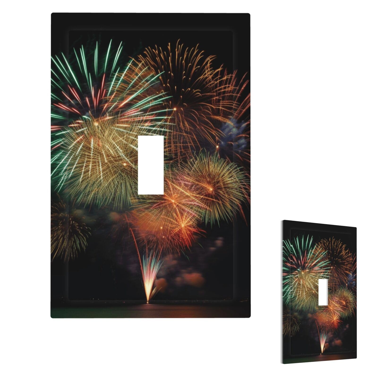 Fekiloot Single Toggle Fireworks Wall Plate Cover Modern Decorative 1 Gang Light Switch Cover Unbreakable Receptacle Outlet Covers For Living Room Bedroom Home Decor