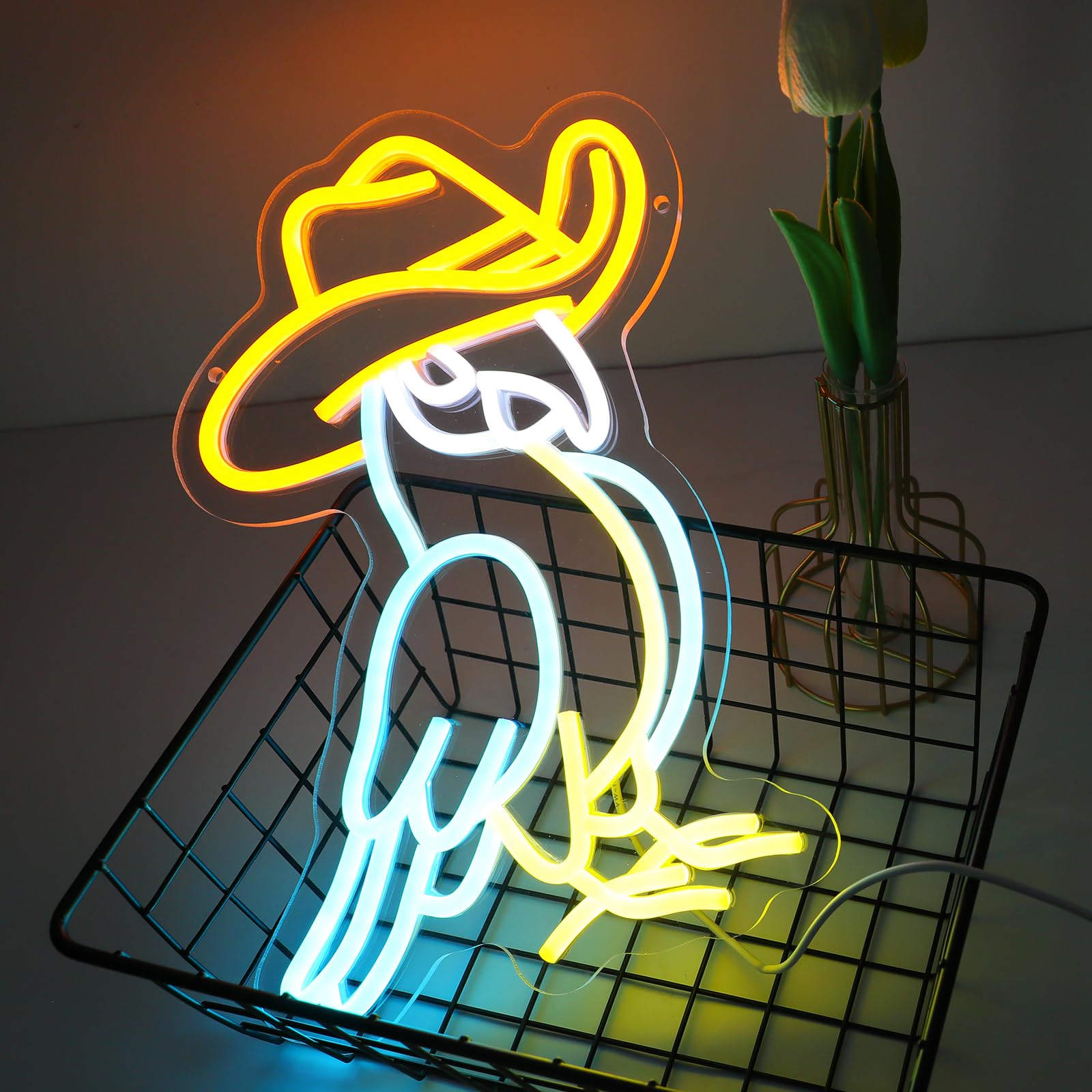 WIOSOUL Parrot Neon Sign Animal LED Light with Top Hat Animal LED Wall Decor - Image 3