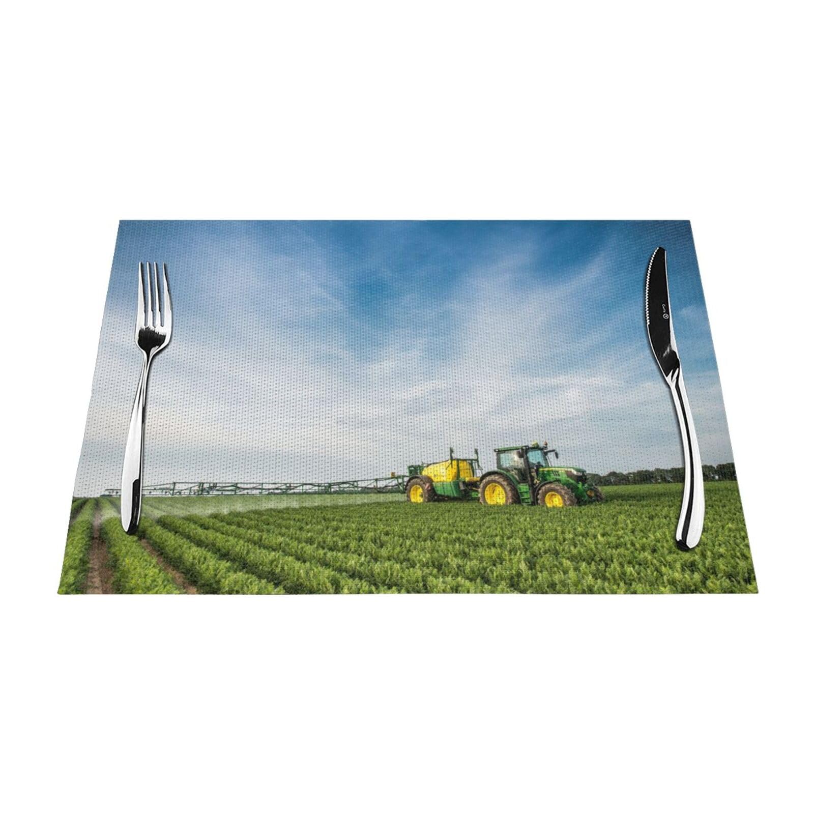 PVC Placemat Set of 4 PCS, 45x30 CM, Tractor farm Printed Non-Slip Heat Resistant Place Mats for Kitchen Dining Table Indoor Outdoor