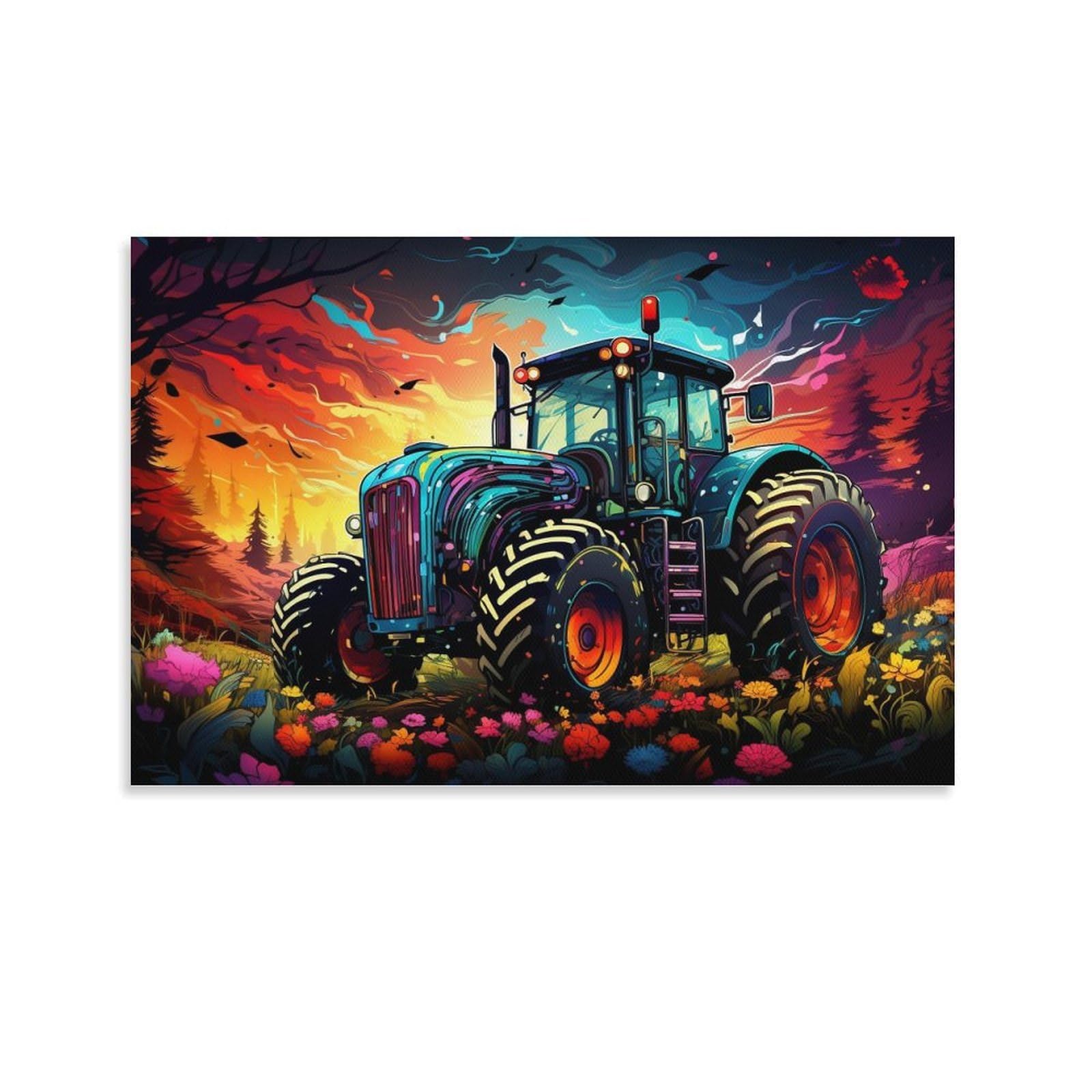 CPLVKWRQJ Bright Magical Colorful Individual Modern Tractor Fantasy Scene Wall Art Decor - Office Wall Focal Art Multi-Purpose Fade Resistant Decor 12x18inch(30x45cm)