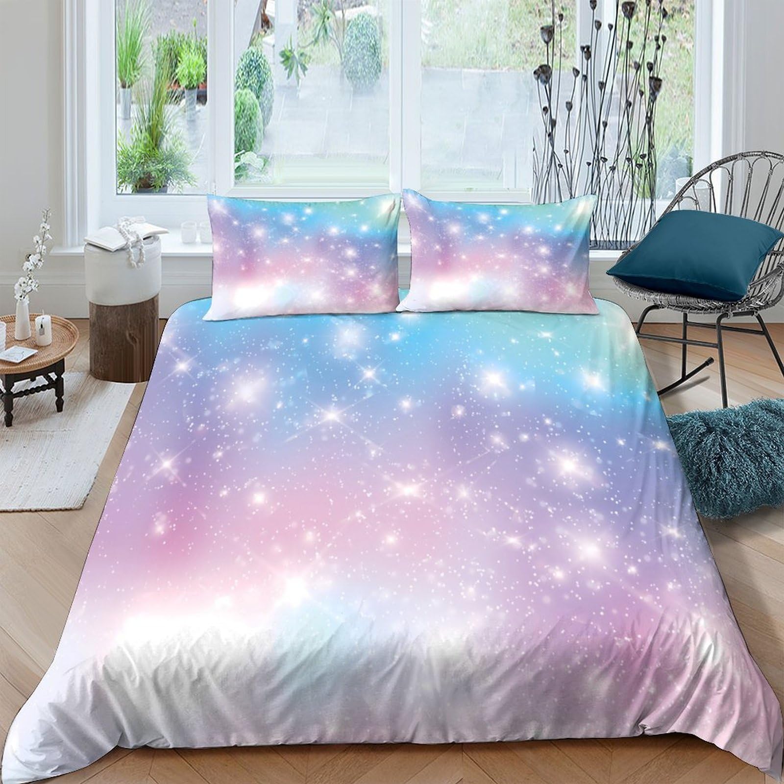 Ctjqhvkz Style-2 3D Printed Gradient Galaxy Starry Sky Fitted Sheet Microfiber Soft Pastel Cosmic Nebula Mattress Cover For Bedroom Decor Single（135X200cm）