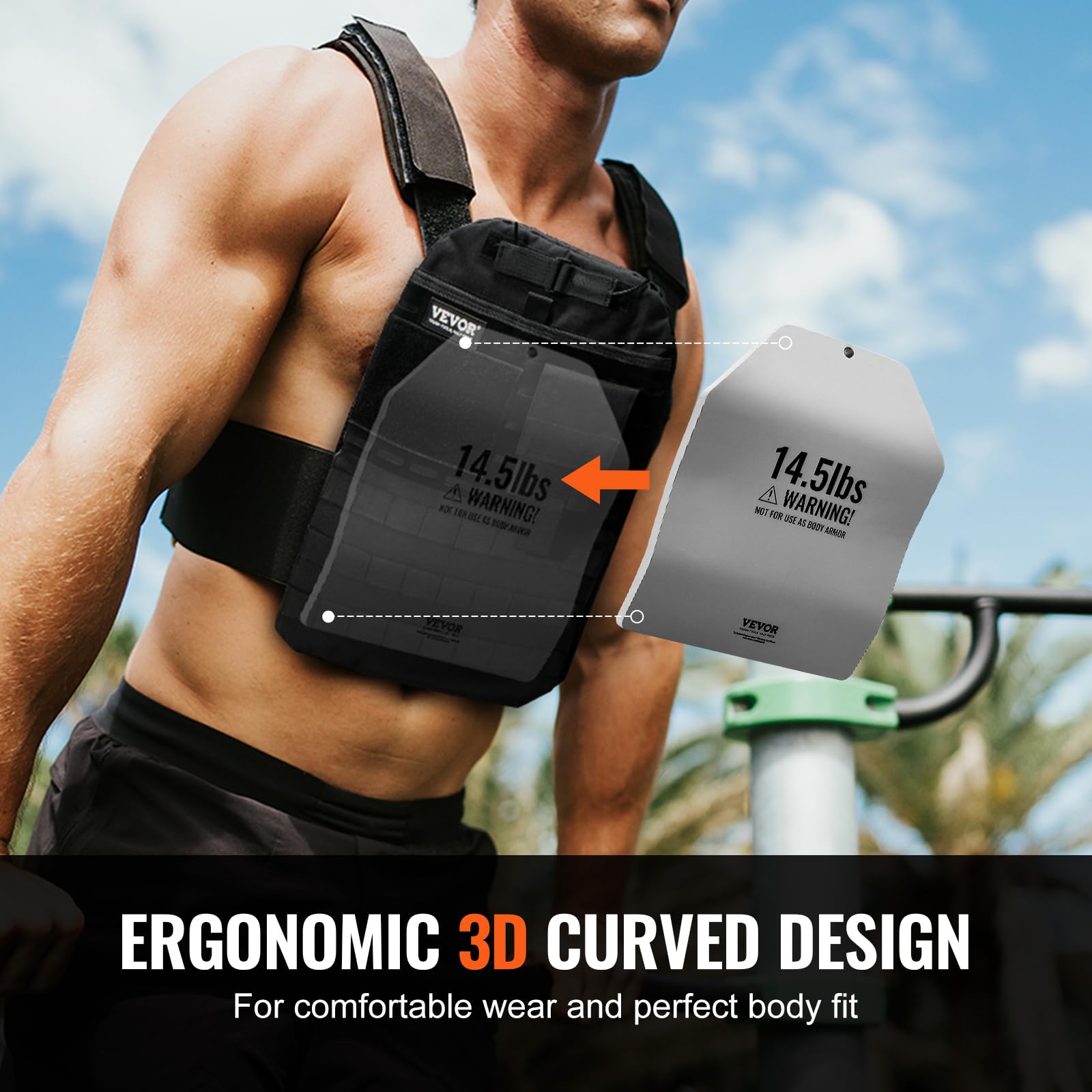 VEVOR Placas de Peso Curvadas para Chalecos, Pares de 4 kg, Acero de Primera Calidad, Ajuste Ergonómico Contorneado, Peso Adicional, para Entrenamiento de Fuerza, Carreras, 295 x 248 x 8±10 mm Naranja