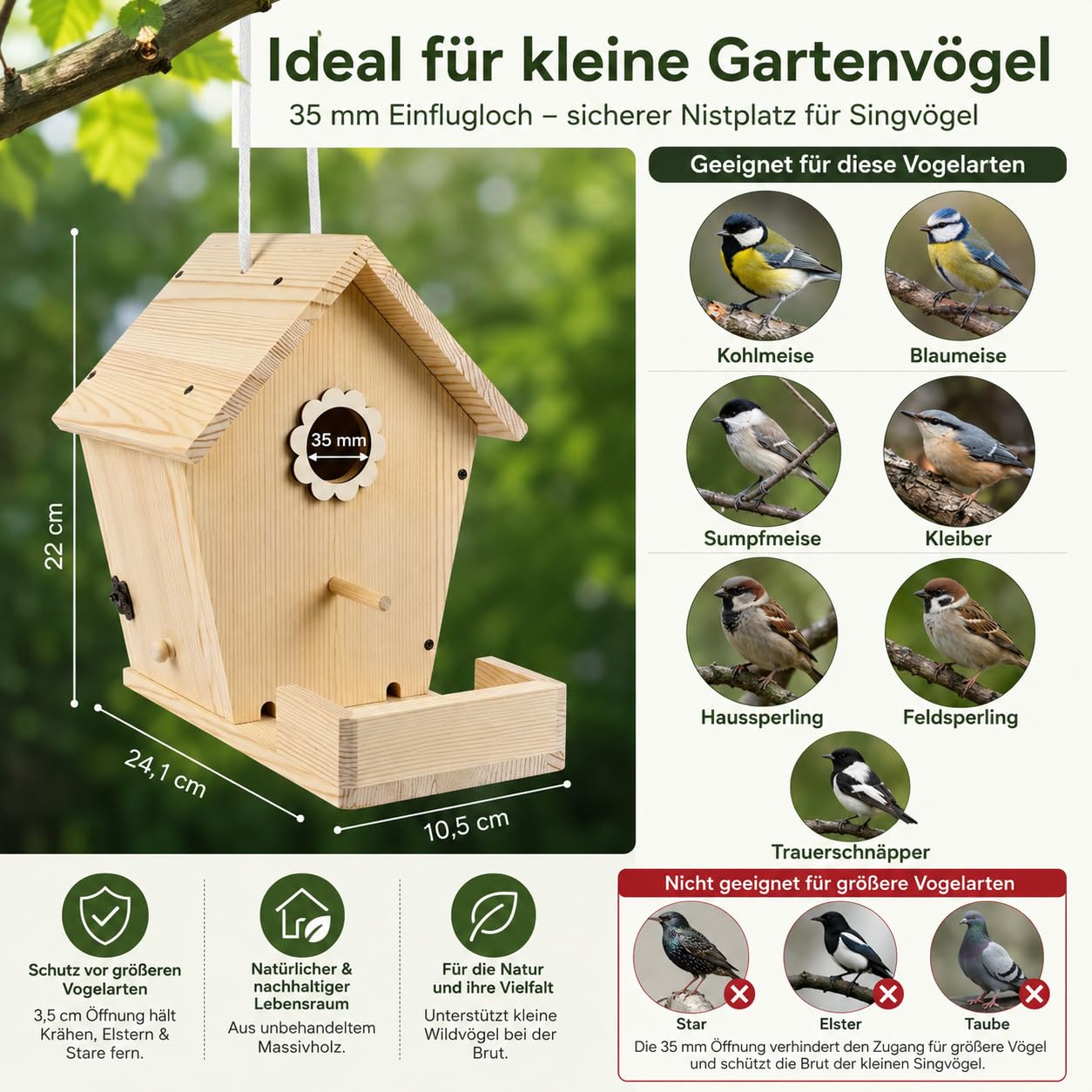 Vogelhaus Bausatz aus unbehandeltem Holz – Vogelhaus zum Bemalen für Kinder, Nistkasten & Futterstation für Garten und Wildvögel
