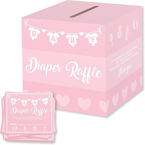 Party Hearty Juegos de baby shower para niñas, 50 boletos rosas para rifas de pañales, caja de tarjetas de boletos para rifas de pañales,