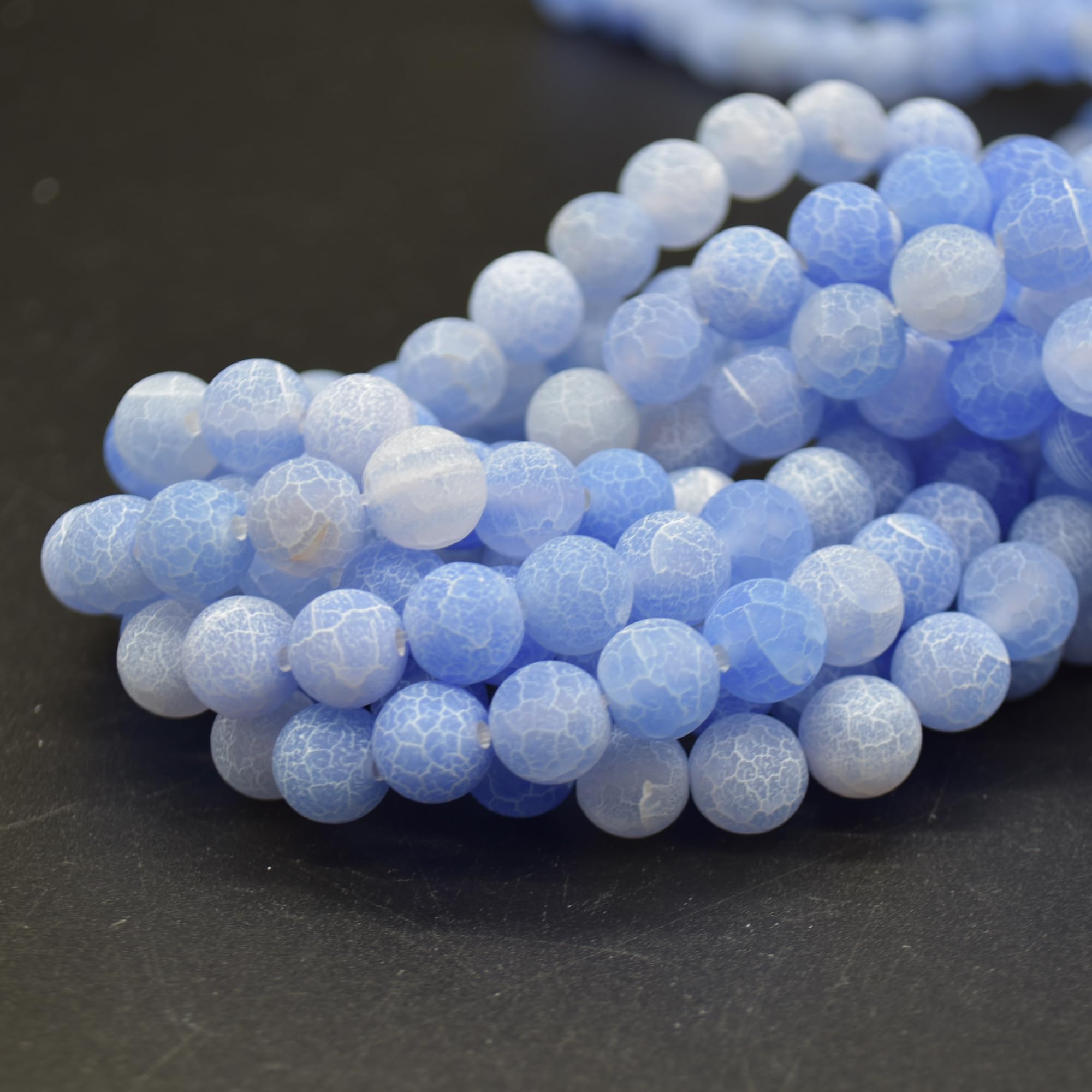 Frosted Matte Crackle Light Blue Agate Semi-Precious Gemstone Round Beads - 8mm - 15.5" Strand