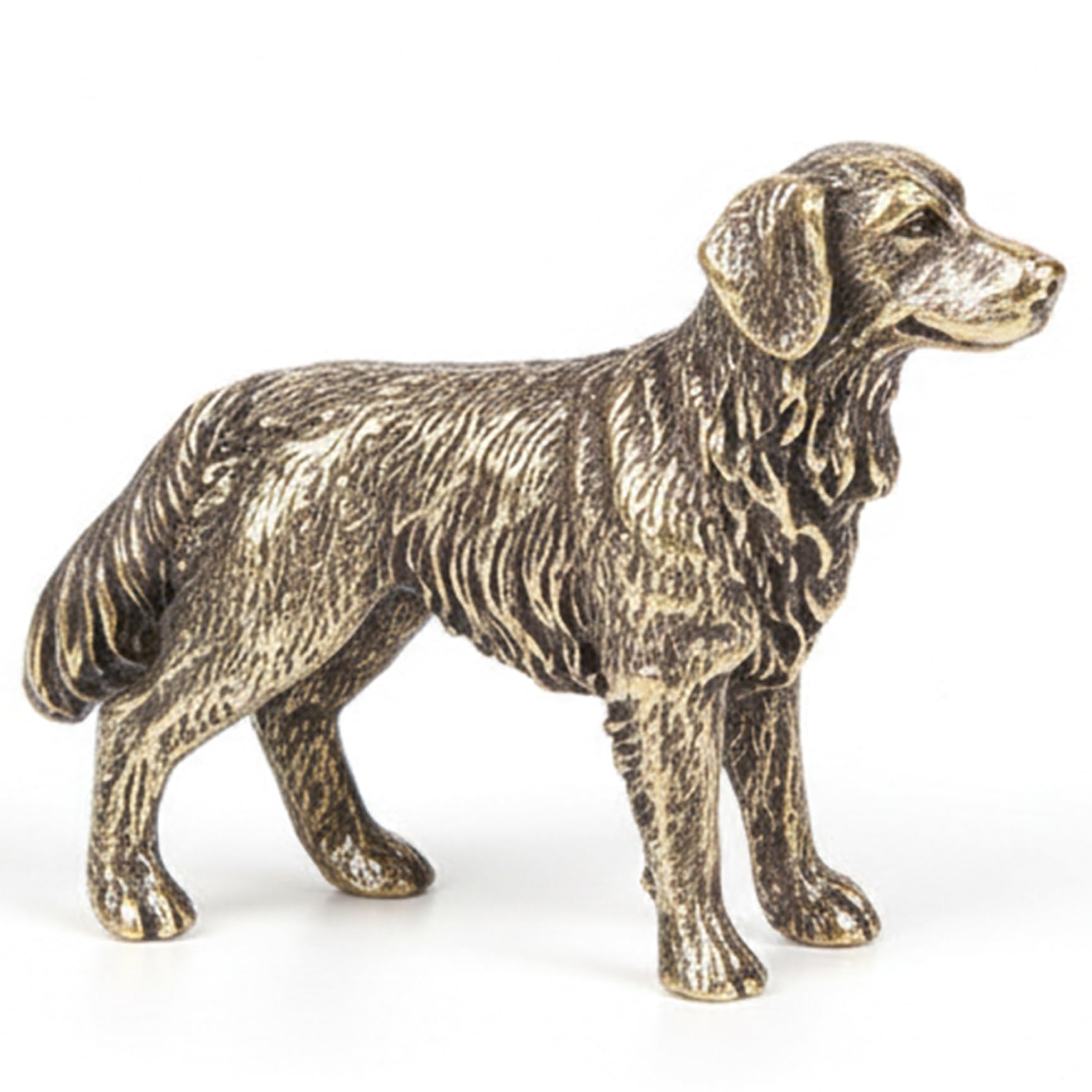 Licsaliwe Brown Mini Dog Figurines - Miniature Golden Retriever Figurine, Brass Vintage Animal Statue Collectible For Desk Decor