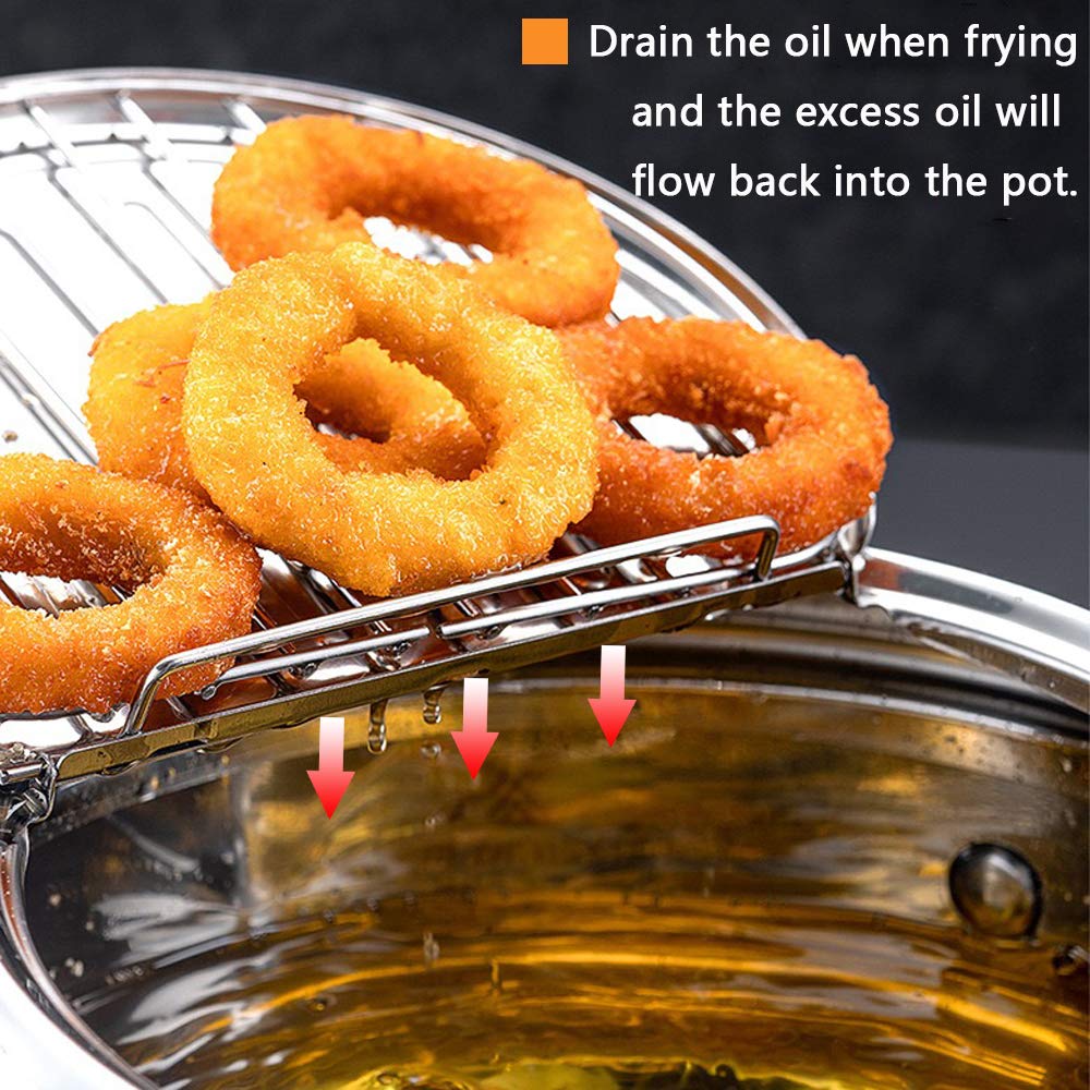 Olla para freír con cesta de bandeja de gota de aceite y termómetro de aceite Tempura de estilo japonés, mini freidoras pequeñas, para el hogar. 3