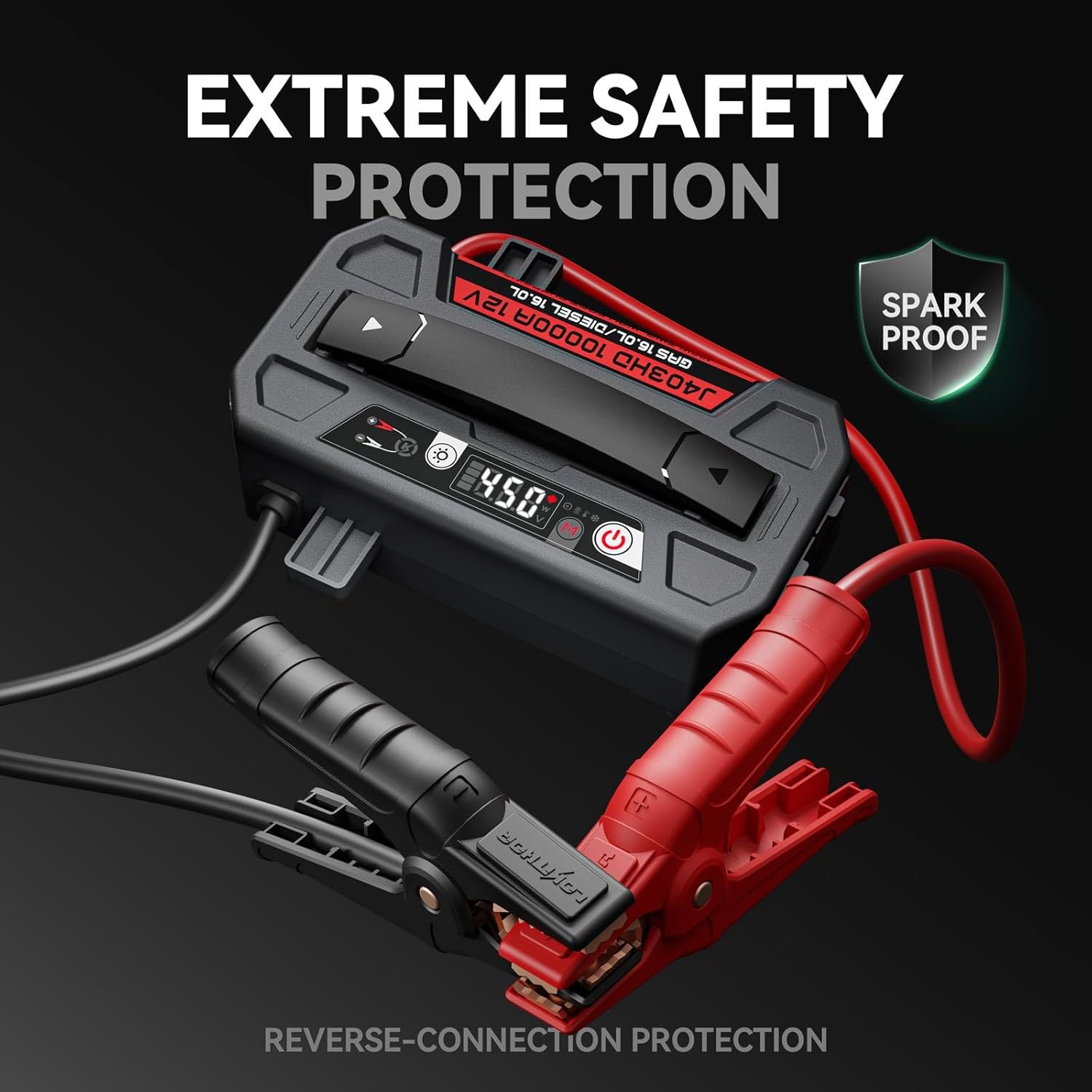 LOKITHOR J403HD 10000A Jump Starter, 12V Car Battery Jumper Starter Portable (16L Gas/All Diesel Engines) Powerful Jump Pack with 100W Quick Charger, 400 Lumen LED Light, 64000mAh Power Bank