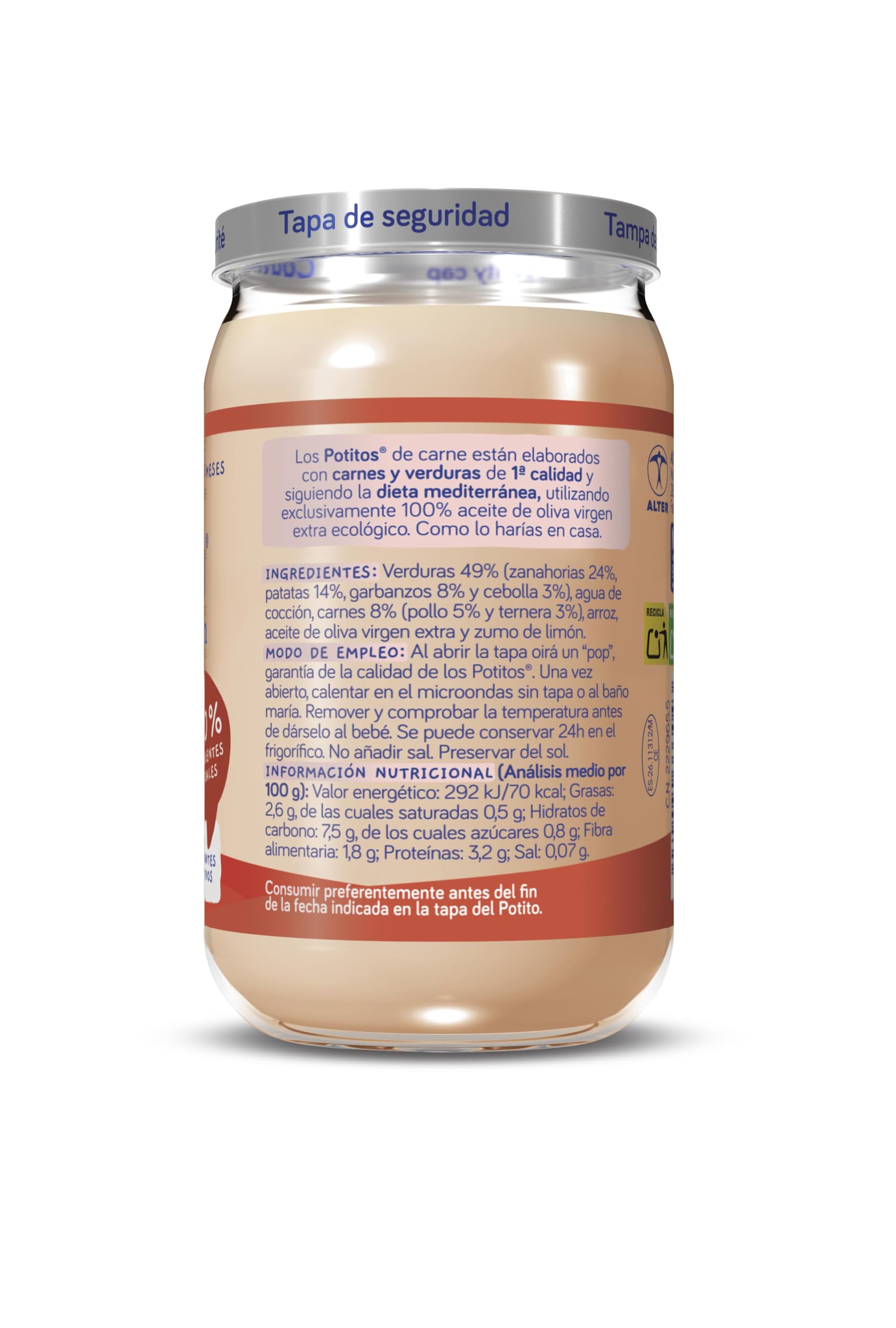 Nutribén Potitos de guiso de garbanzos con pollo y ternera Pack 6 x 235 gr Desde los 6 Meses Sin gluten