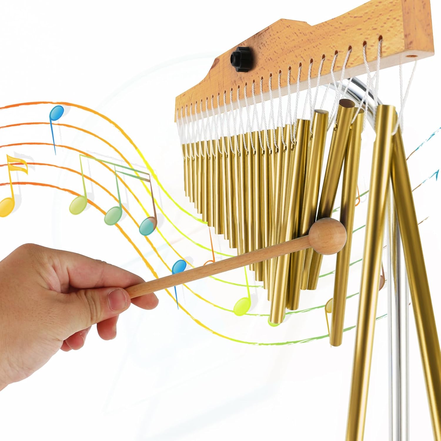 EASTROCK 25 Note Chimes Musical Instruments Percussion Instrument Single-row Chime Bar Chimes Percussion Height-Adjustable Stand Gold