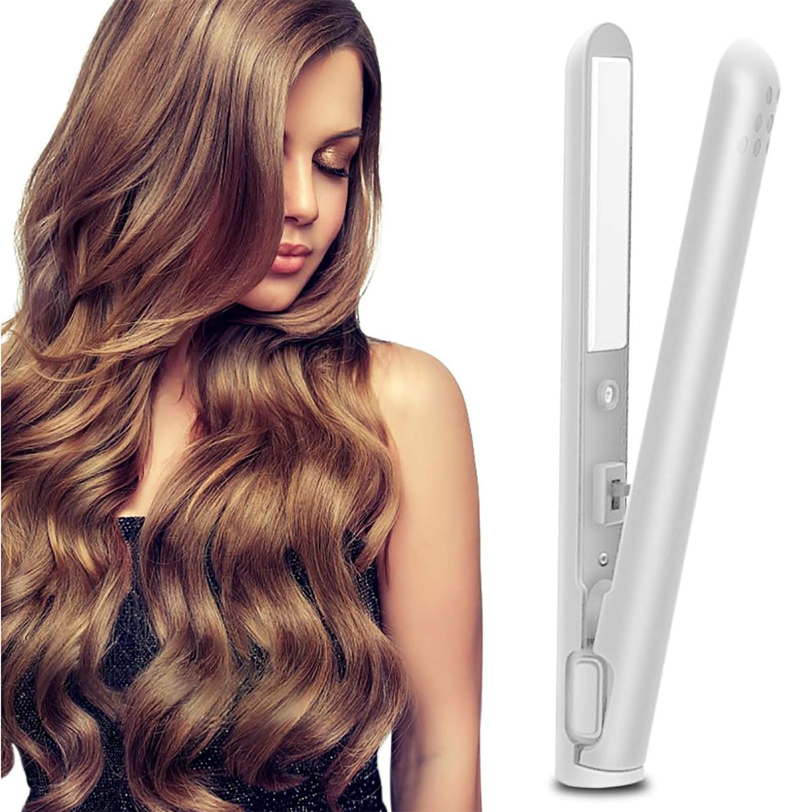 Mini Dual-Purpose Curling Iron, 2024 Curling Iron Portable 2-in-1 Curling Wand and Straightener USB Hair Straightener Curling Iron Cordless Portable