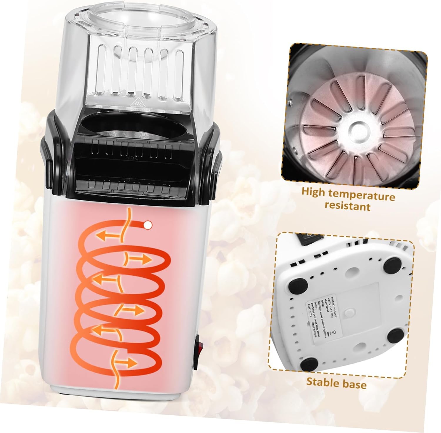 PRETYZOOM 110V Electric Hot Air Popcorn Maker Compact Popcorn Machine for Home Air Popper with Built Measuring Cup Healthy Oil Snacks and Parties
