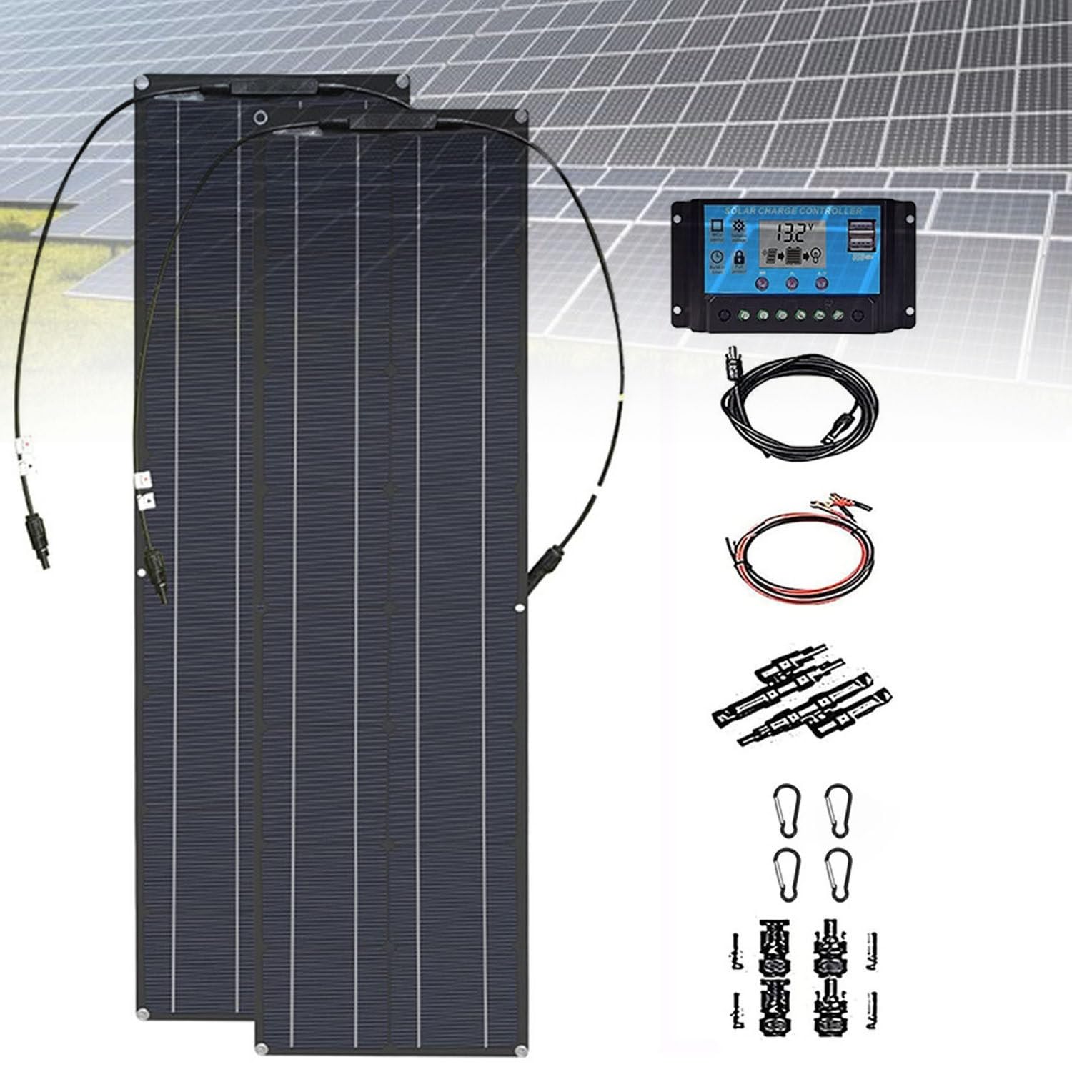 Pannello solare flessibile 400W 12-24V monocristallino impermeabile caricatore solare per camper, barca, casa e superfici irregolari