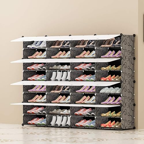 Miniatura 2 de KOUSI Organizador portátil para zapatos, 64 pares, estante de torre, soporte de armario expandible para tacones, botas, pantuflas, 8 niveles, negro