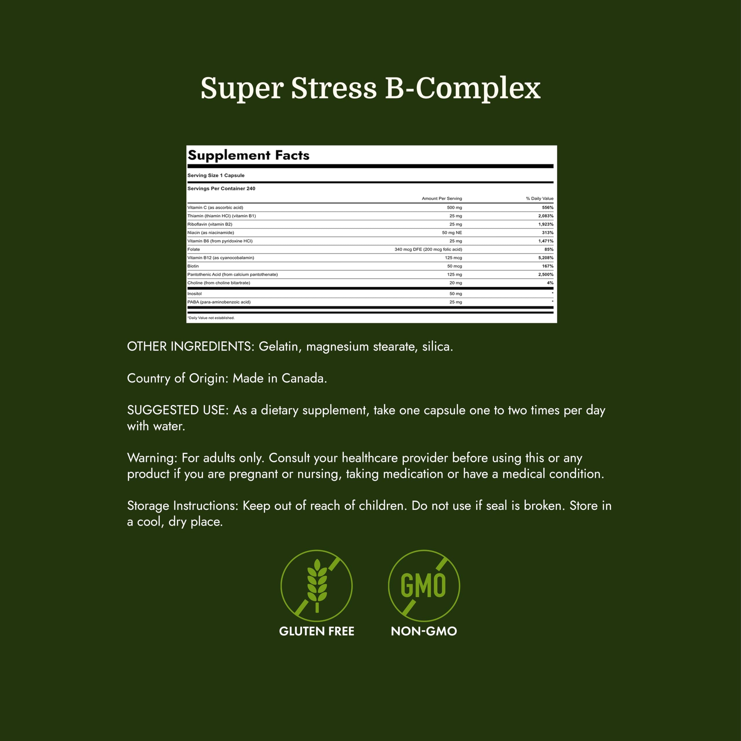 Swanson Super Stress B-Complex Energy and Wellness Supplement, 240 Capsules — Amazon image 4