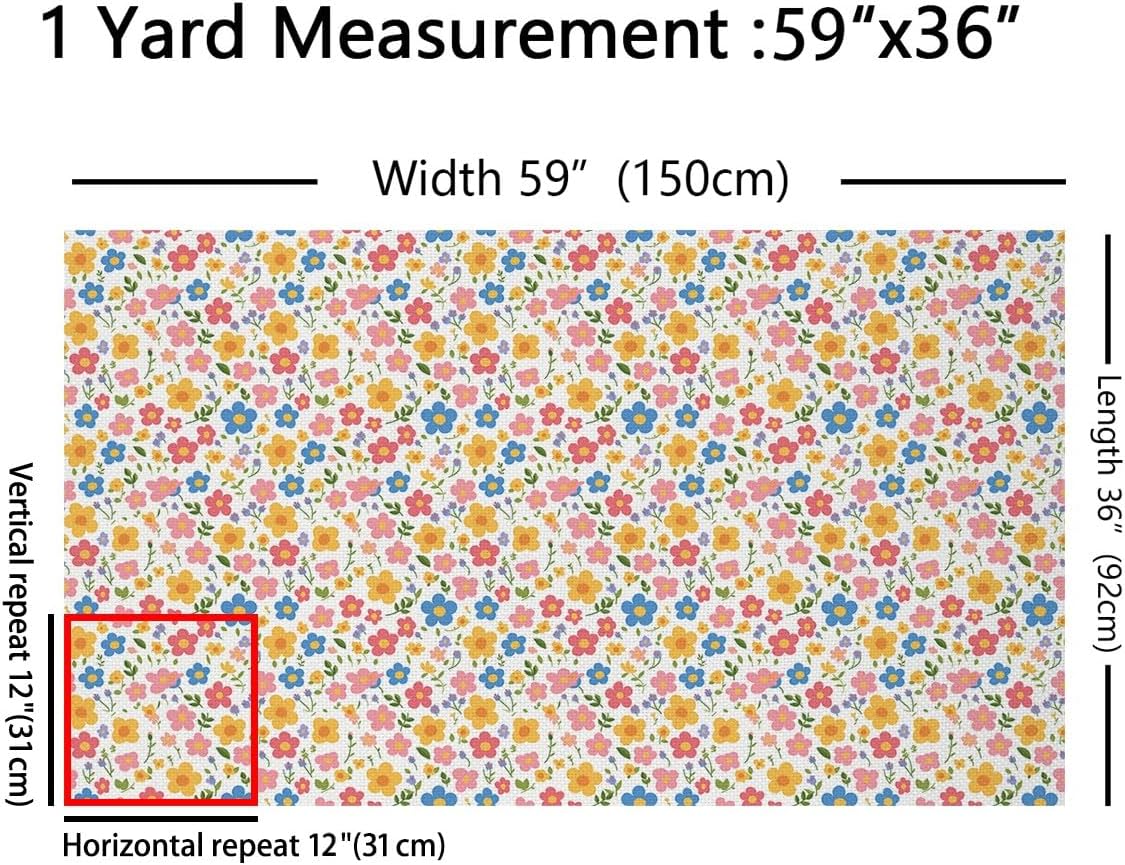 Cute Daisy Fabric by The Yard,Colorful Flowers Soft Flannel Polyester No Stretch Fabric,Rustic Style Floral Decor White Orange Pink Crafts & Sewing Supplies DIY Fabric,2 Yards