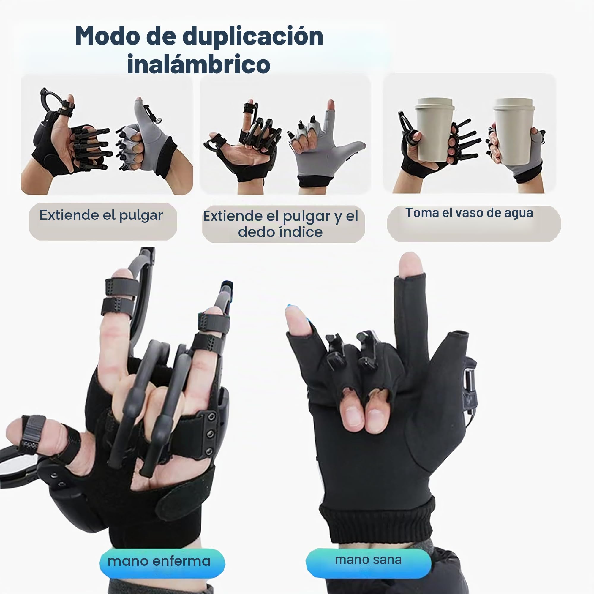 Recargable Guantes de rehabilitación robótica para hemiplejía, guantes de tratamiento para pacientes con ictus, aparato de fisioterapia para rehabilitación de la rigidez de la mano (Left hand-L)