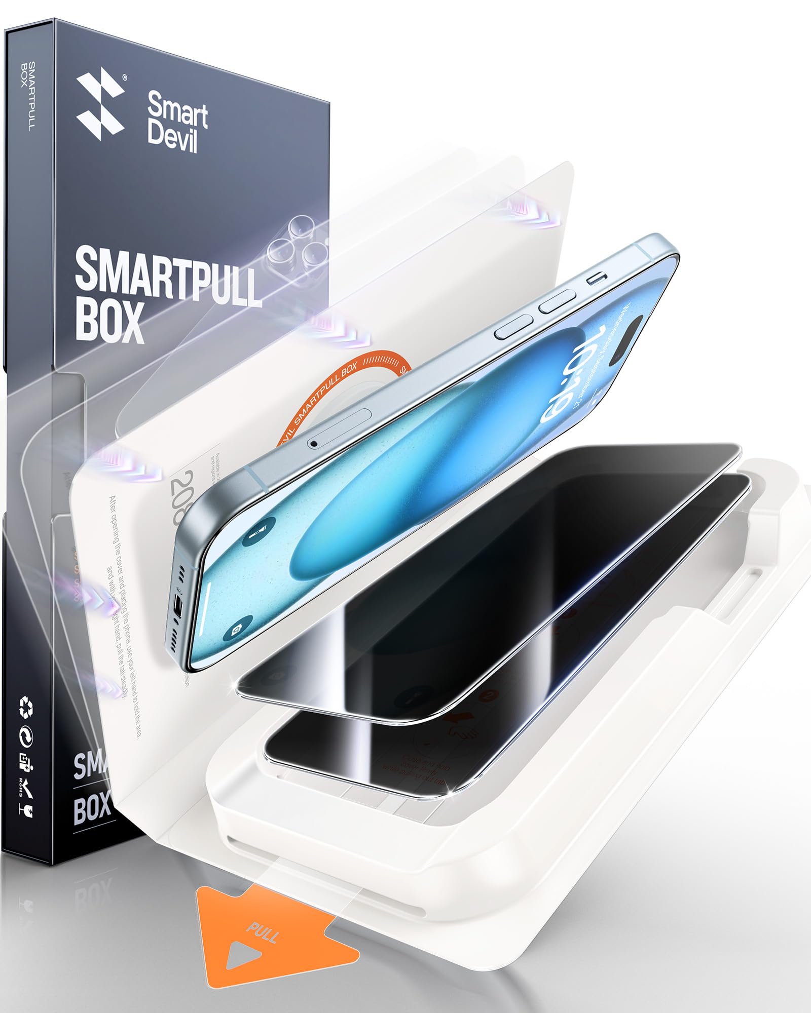 SMARTDEVIL 2 Pack for iPhone 15 Privacy Screen Protector, Military Grade Shatterproof, 9H Hardness, Anti-Spy Tempered Glass, Fast & Easy Instlltion, Case Friendly