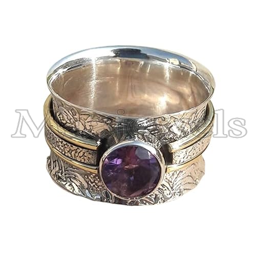 Miniatura 5 de Natural Amethyst Spinner Ring 925 Silver Ring Spinner Ring Meditation Ring Fidget Ring Yoga Ring Spin Band Spinner Ring For Women Handcrafted