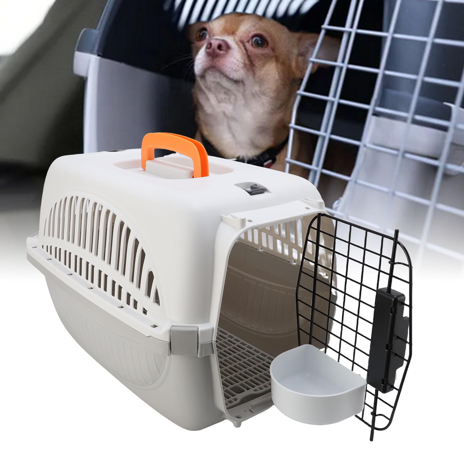 Fockety Trasportino per animali domestici da viaggio, trasportino per gatti leggero con lati rigidi, maniglia e contenitore per l'acqua, design ventilato, facile da montare (GRAY)