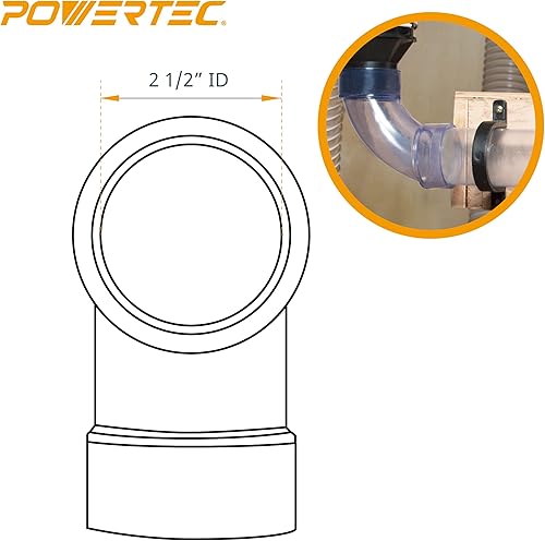 Miniatura 10 de POWERTEC 70322 - Reductor de 4 a 2-12 pulgadas y puño flexible de control de polvo de 4 pulgadas con abrazaderas de manguera color negro