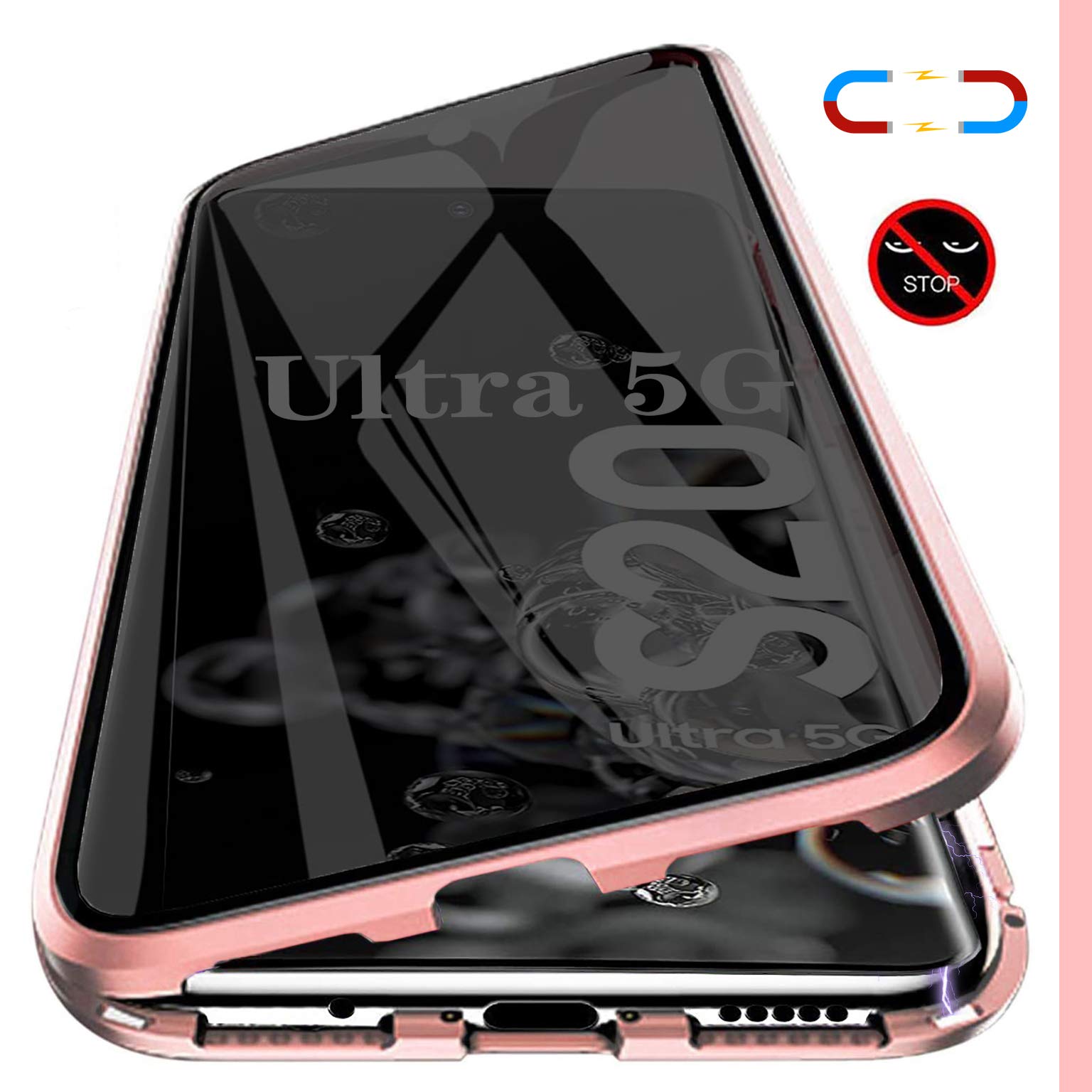 WoskkoAnti-peep Case Compatible Galaxy S20 Ultra Magnetic case, Magnetic Adsorption Double-Sided Privacy Screen Protector Case Cover for Samsung Galaxy S20 Ultra 2020 (Rose Gold)