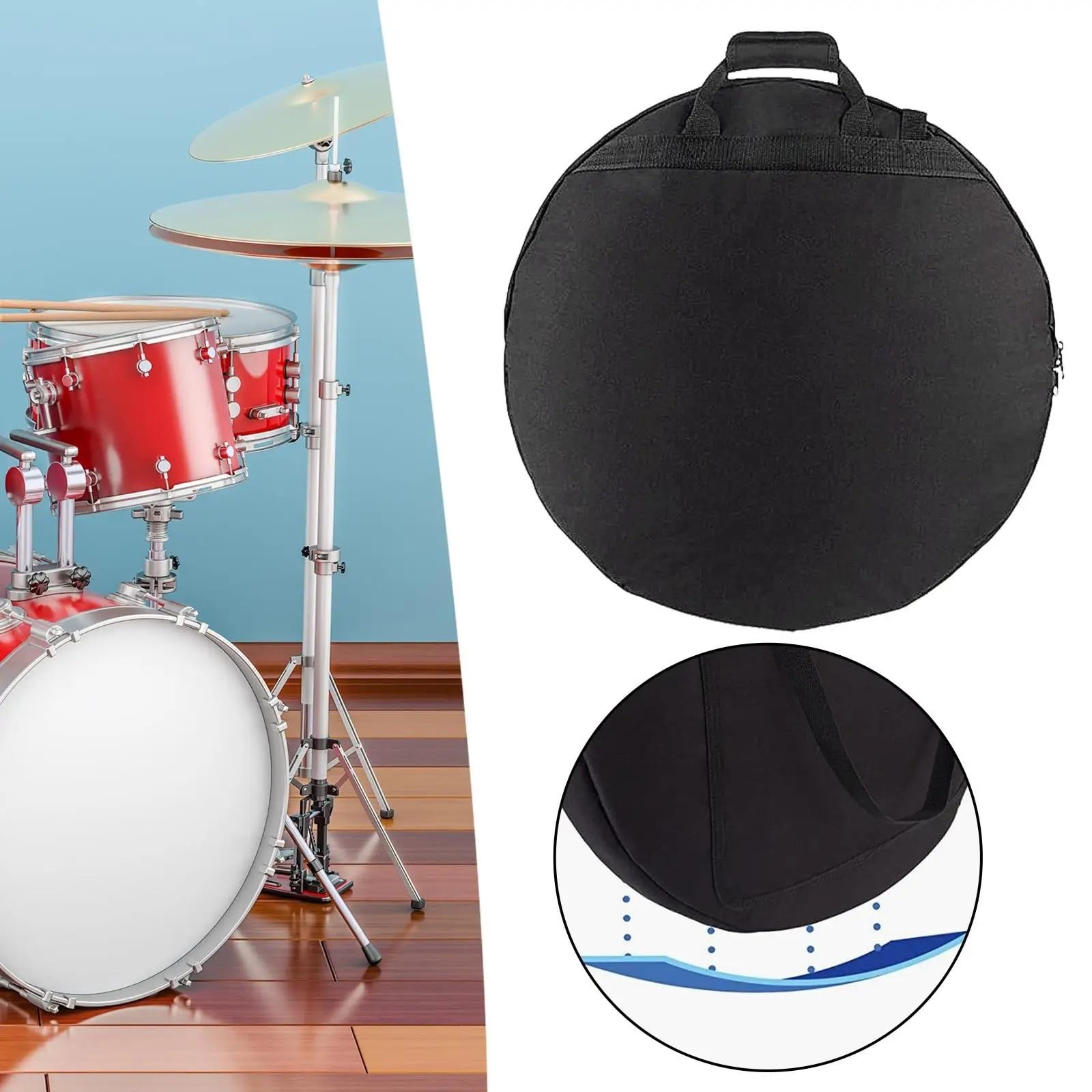 Bolsa Platillos Bolsa for platillos, divisor independiente, soporte for instrumentos de percusión, protección con correa, Musical, negro, resistente