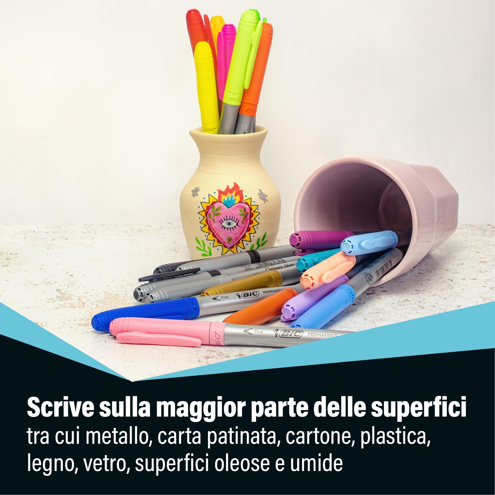 Bic Intensity, Pennarelli Colorati Indelebili, Set Cancelleria Casa E Scuola, 24 Unità, ‎Intenso/Pastello/Metallizzato, (la confezione può variare)