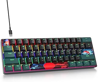 Teclado Mecanico Gaming 60%,Ultracompacto al 61 Teclas Mechanical Keyboard Retroiluminado,Interruptor Rojo Lineal, QWERTY Americana Layout para PC/Windows
