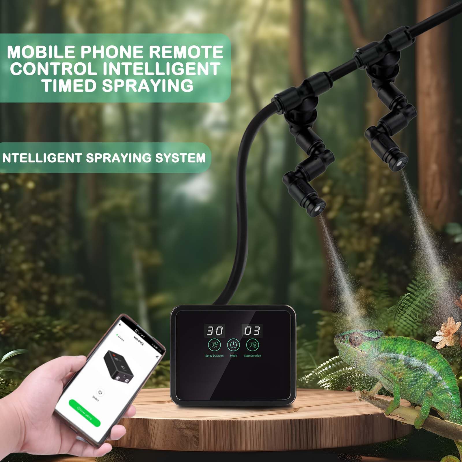 Humidificador para reptiles, sistema de niebla inteligente para terrarios con temporizador y boquillas de niebla ajustables en 360°, para reptiles, plantas, flores, selva tropical