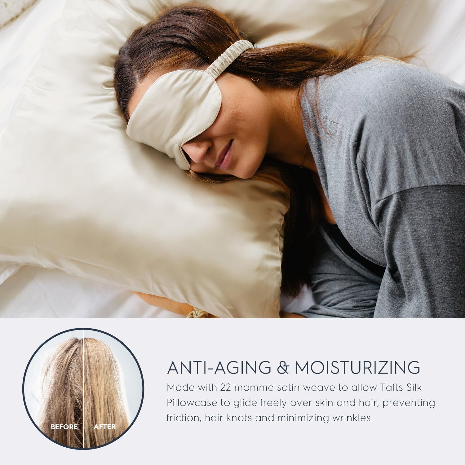 TAFTS 22mm 100% Pure Mulberry 6A Silk Pillowcase for Hair & Skin with Envelope Closure, No Zipper, Cooling, Natural, Organic, Double Sided Pillow Case (Ivory White, Queen 20"x30" 1pc)