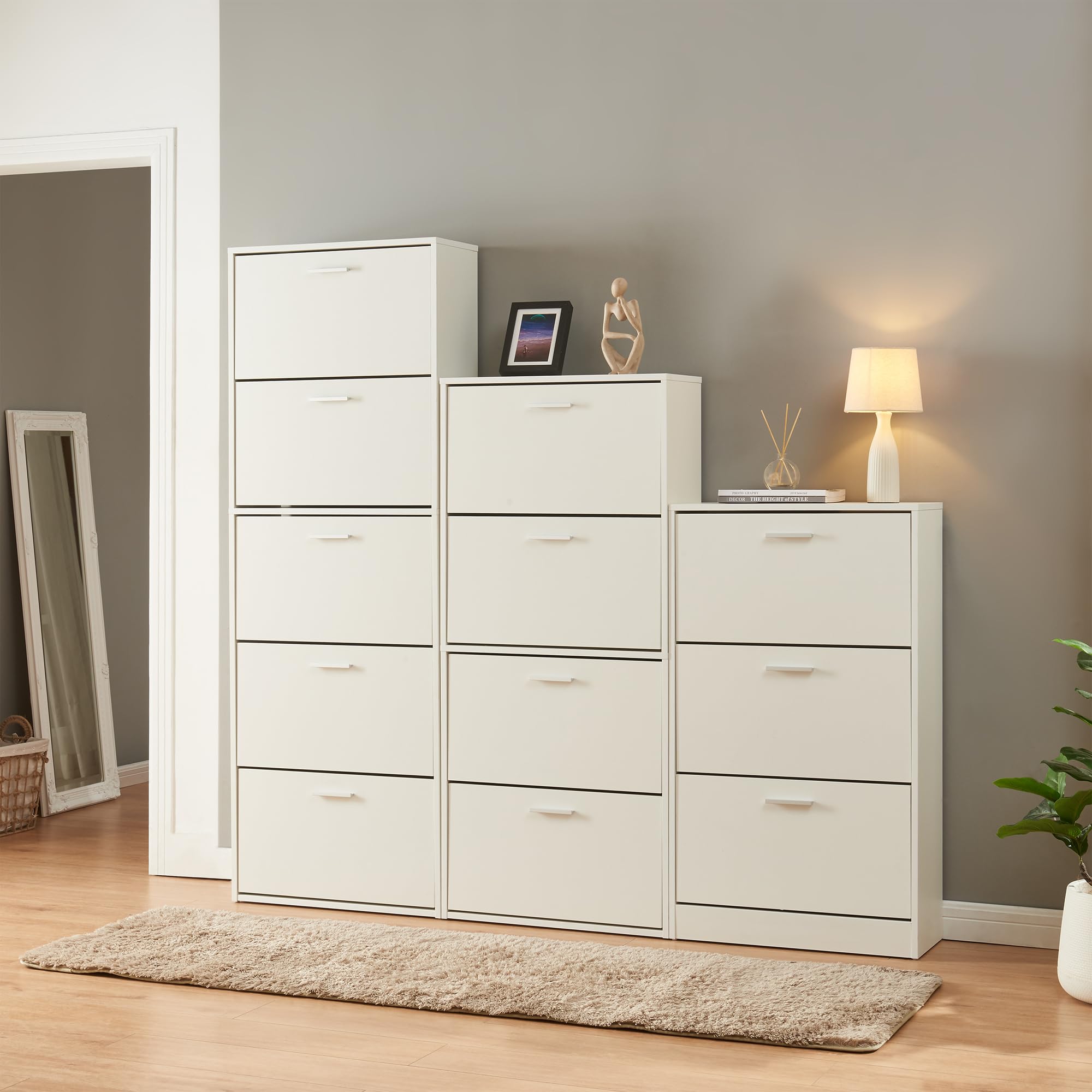 [en.casa] Scarpiera Salvaspazio con 5 Ante a Ribalta Armadio Portascarpe Alto Stretto per Ingresso Corridoio 169 x 60 x 81cm Bianco