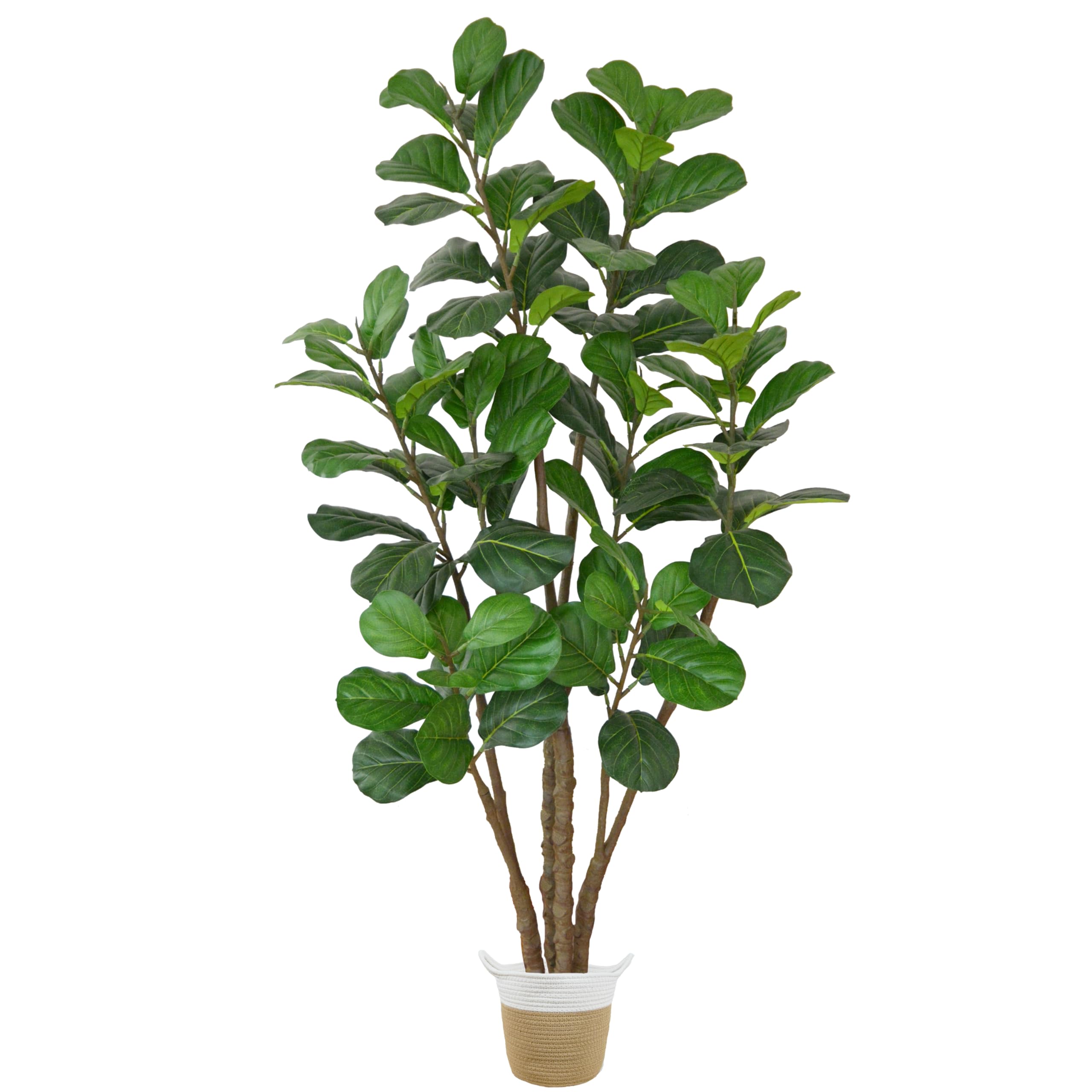 Warmplants Artificial Fiddle Leaf Fig Tree, 6ft Tall Fake Fiddle Leaves Plant with Woven Basket, Faux Ficus Lyrata Tree for Indoor Outdoor House Office Living Room Décor