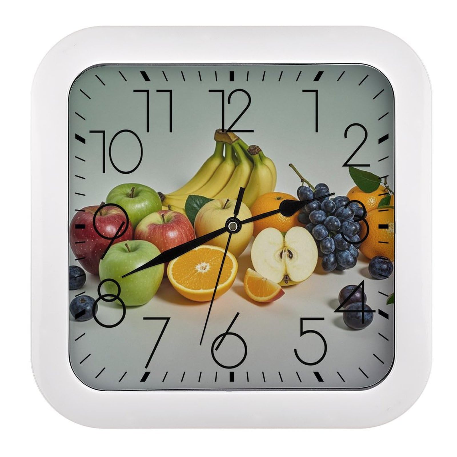 FekiLoot Square Fruits Wall Clock Decorative Battery Operated Analog Clocks Silent Non-Ticking Frame Wall Clocks Perfect Kitchen Or Office Clock 10 Inch